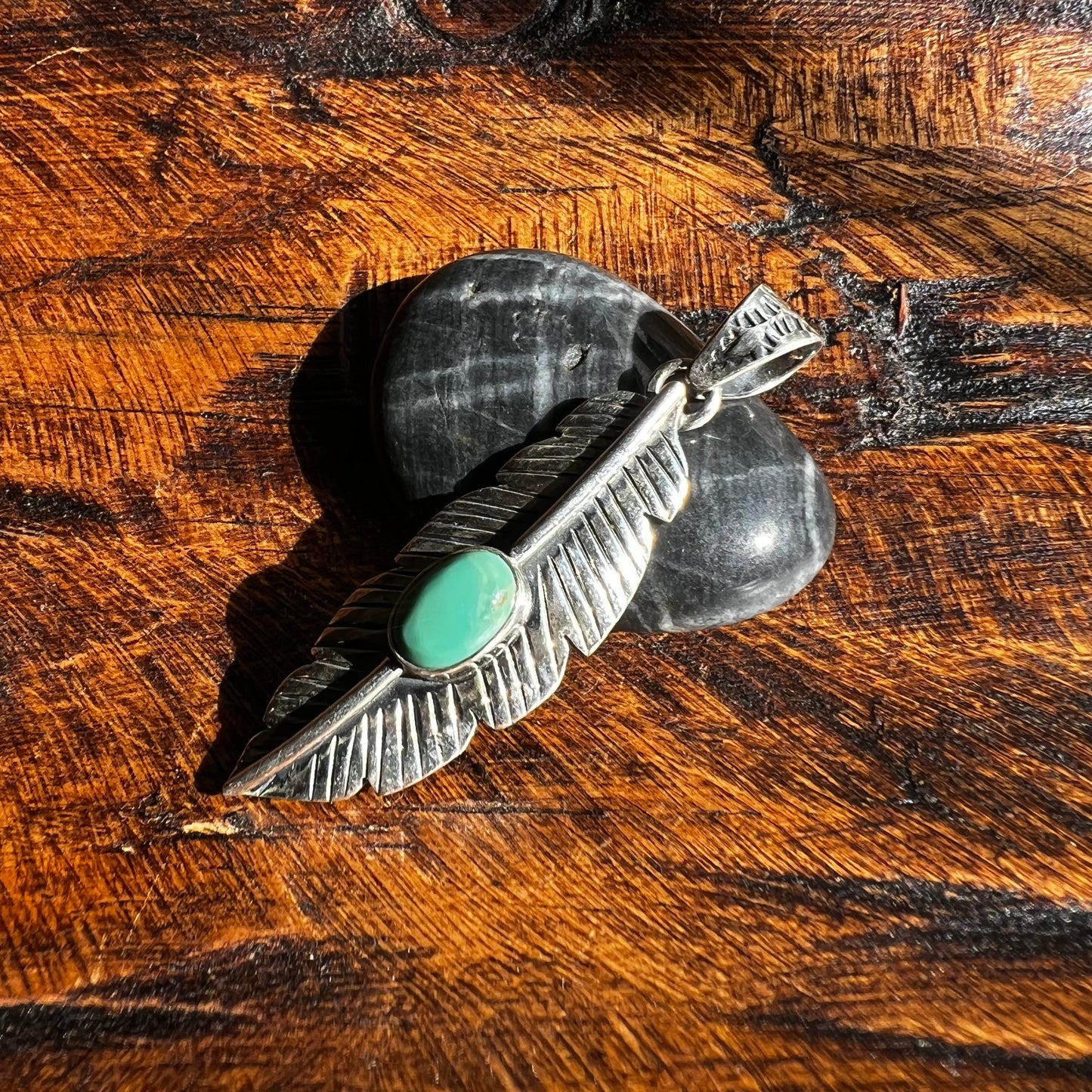 Sterling Silver | Kingman Turquoise Feather Pendant