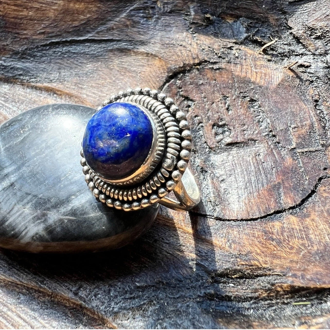 Lapis Lazuli Statement Ring – Sterling Silver Size 8.25