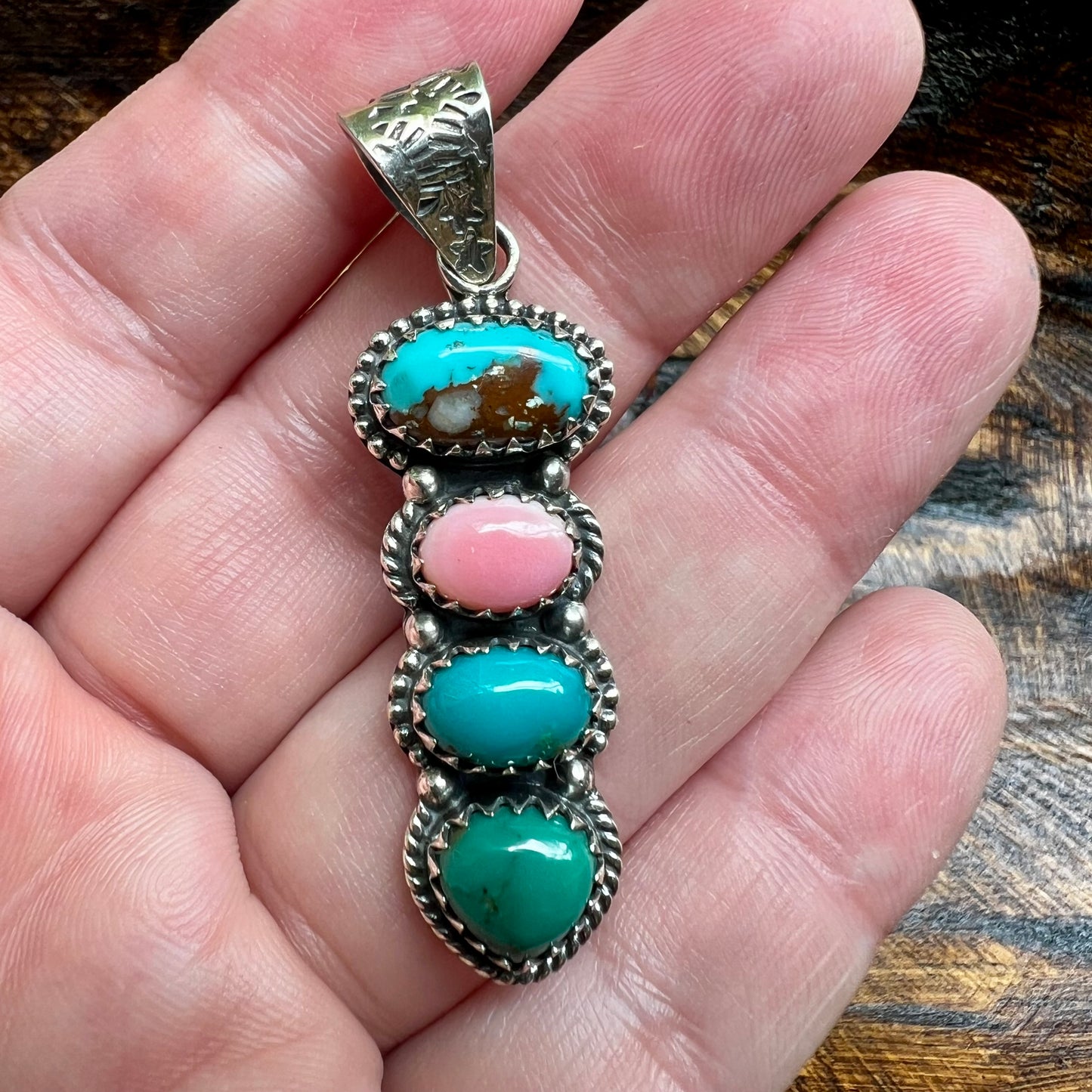 Kingman Turquoise & Queen Conch Multi-Stone Pendant – Sterling Silver Statement