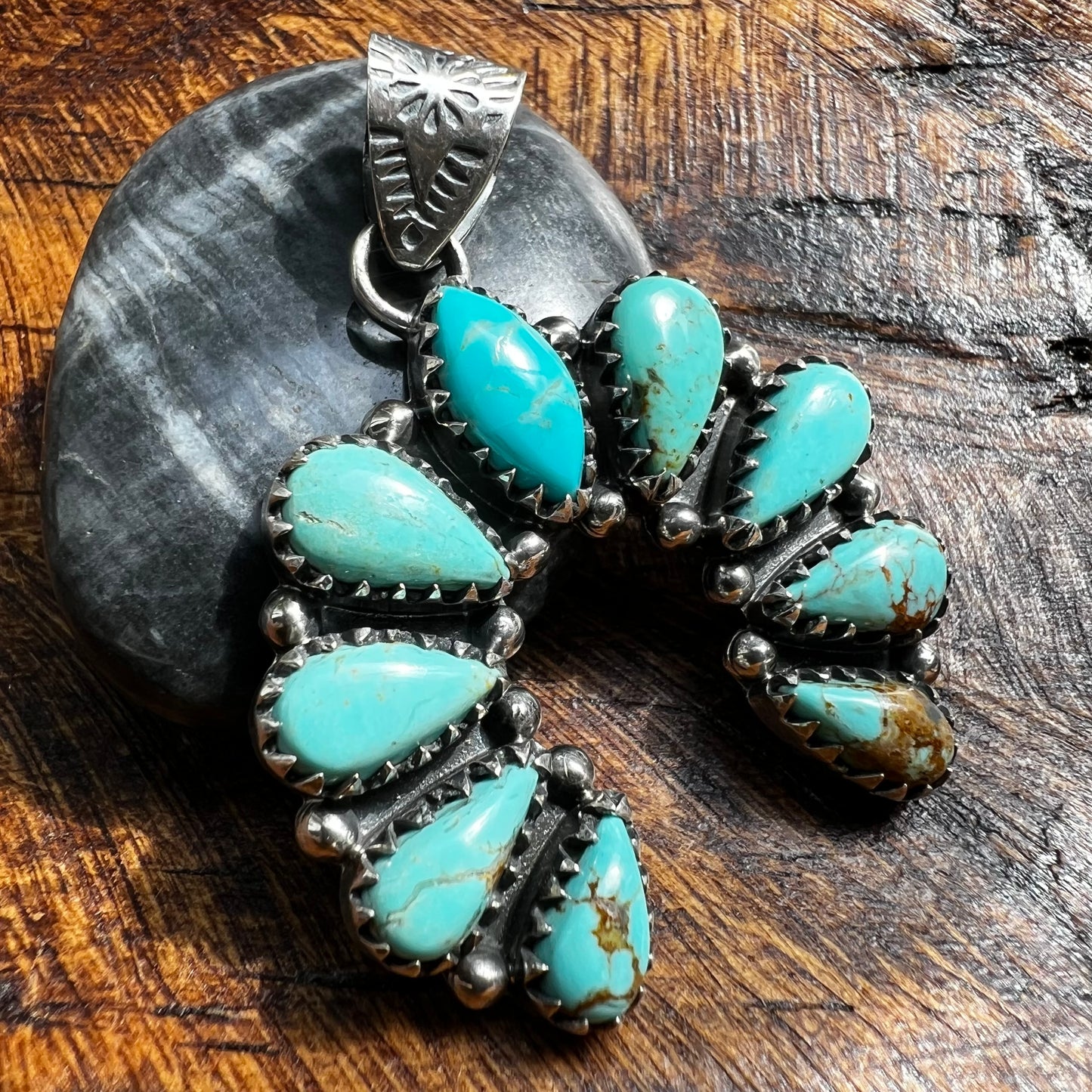 Sterling Silver Turquoise Cluster Naja Pendant