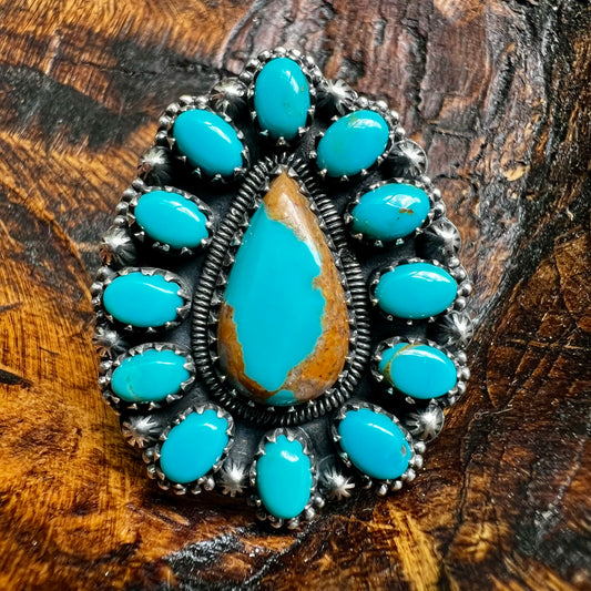 Kingman Turquoise Cluster Statement Ring – Size 8.5 | Sterling Silver