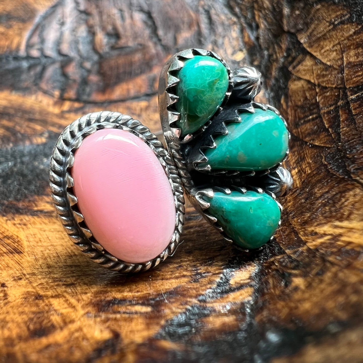 Sterling Kingman Turquoise Queen Conch Floater Ring Size 9