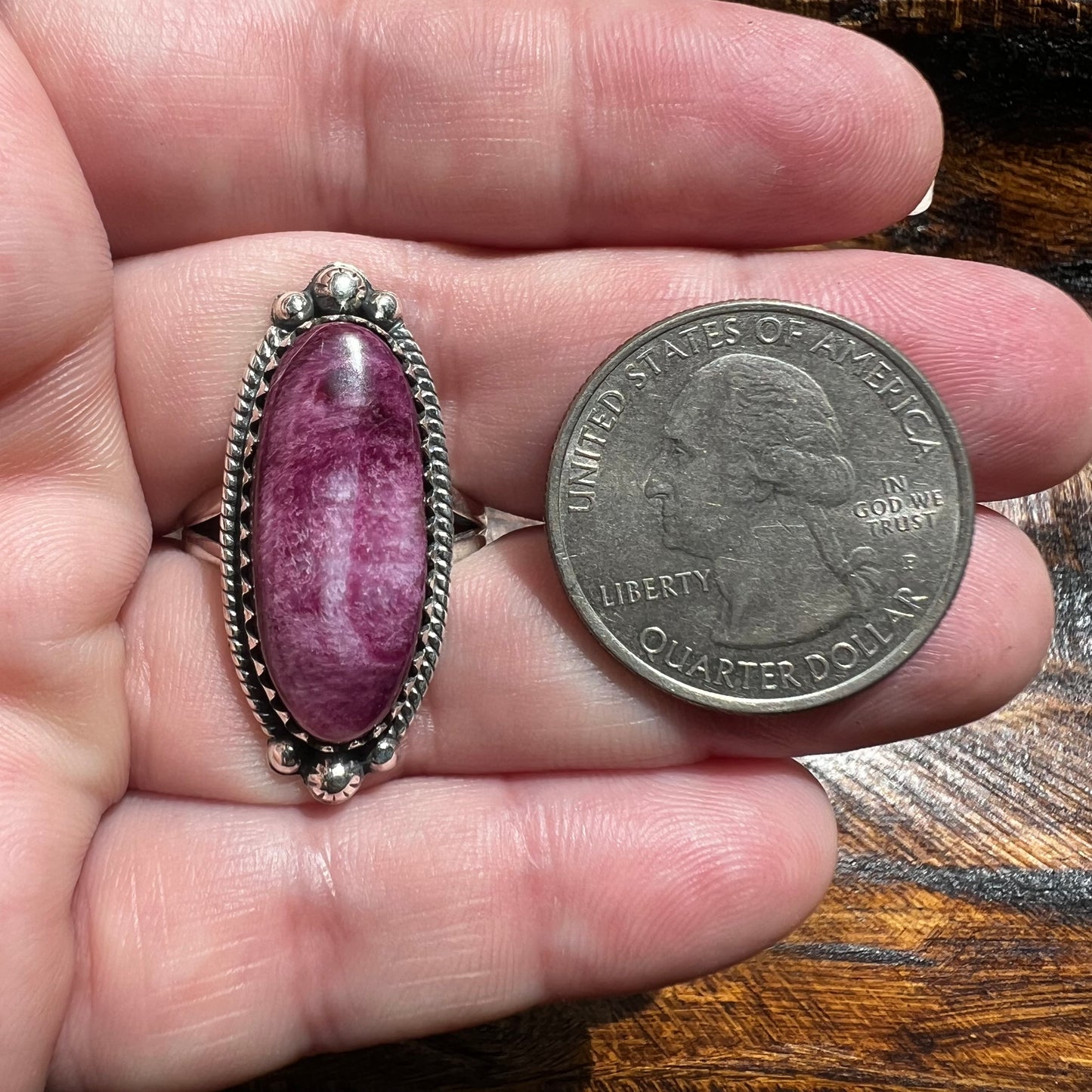 Purple Spiny Oyster Sterling Silver Statement Ring – Size 9