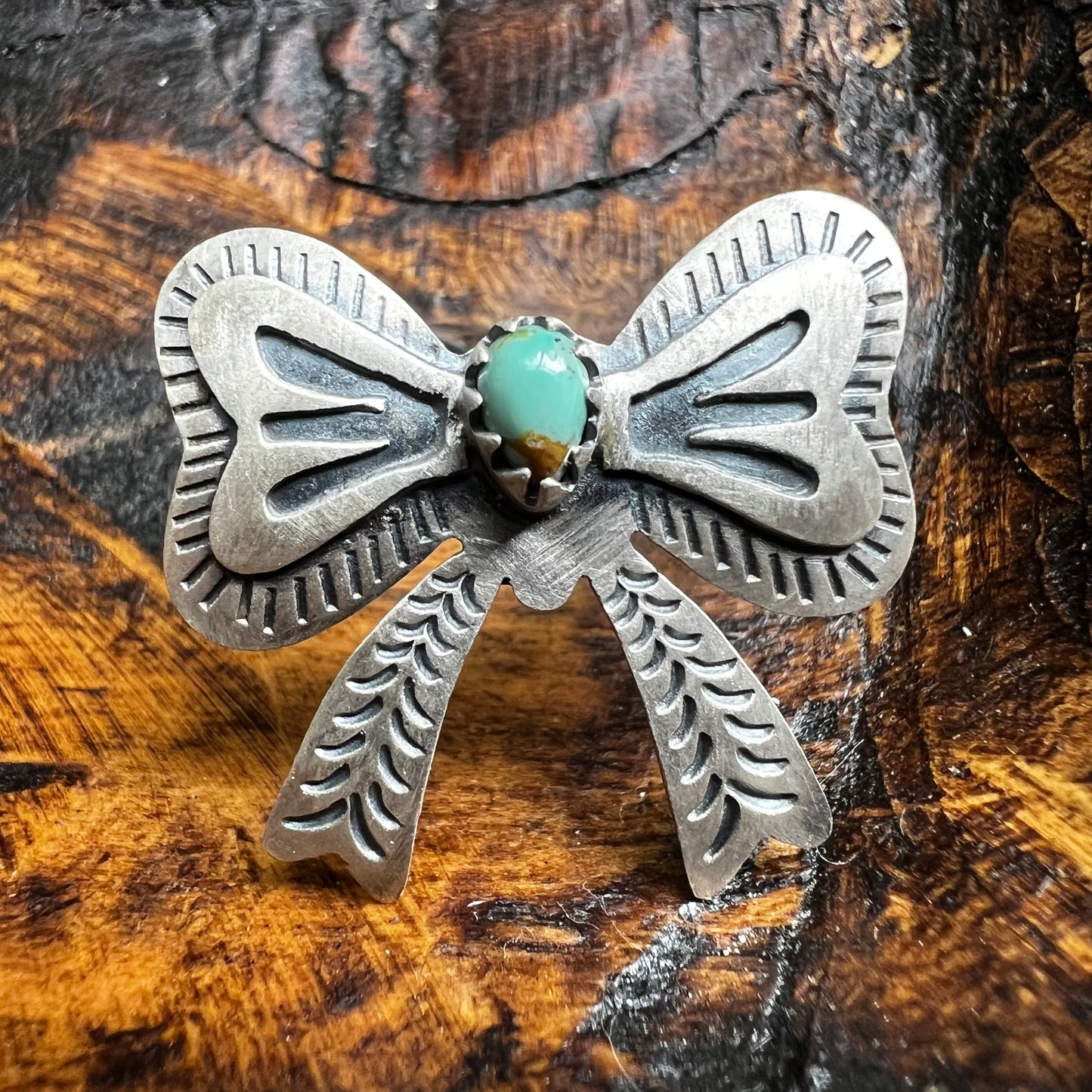 Sterling Silver Kingman Turquoise Bow Ring Size 9 (Adjustable)