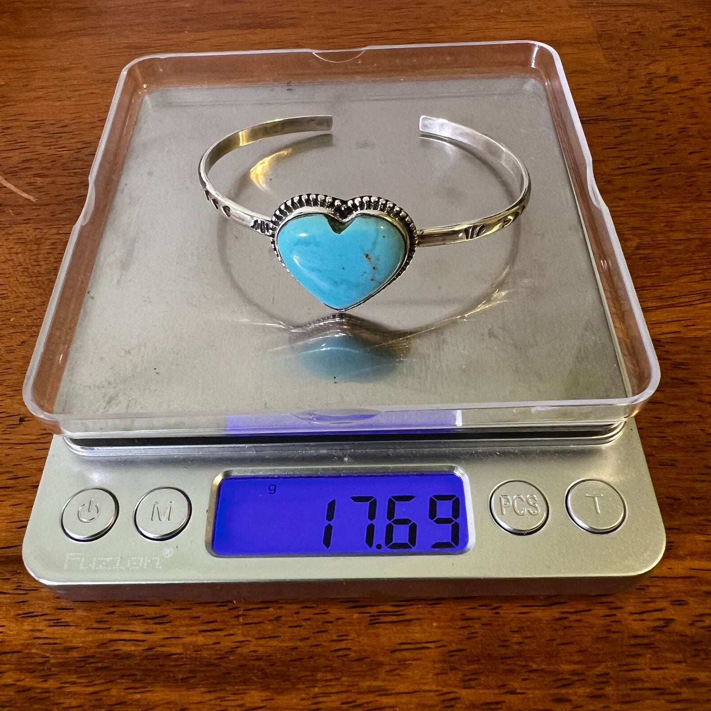 Kingman Turquoise Heart Cuff Bracelet Sterling Silver Adjustable