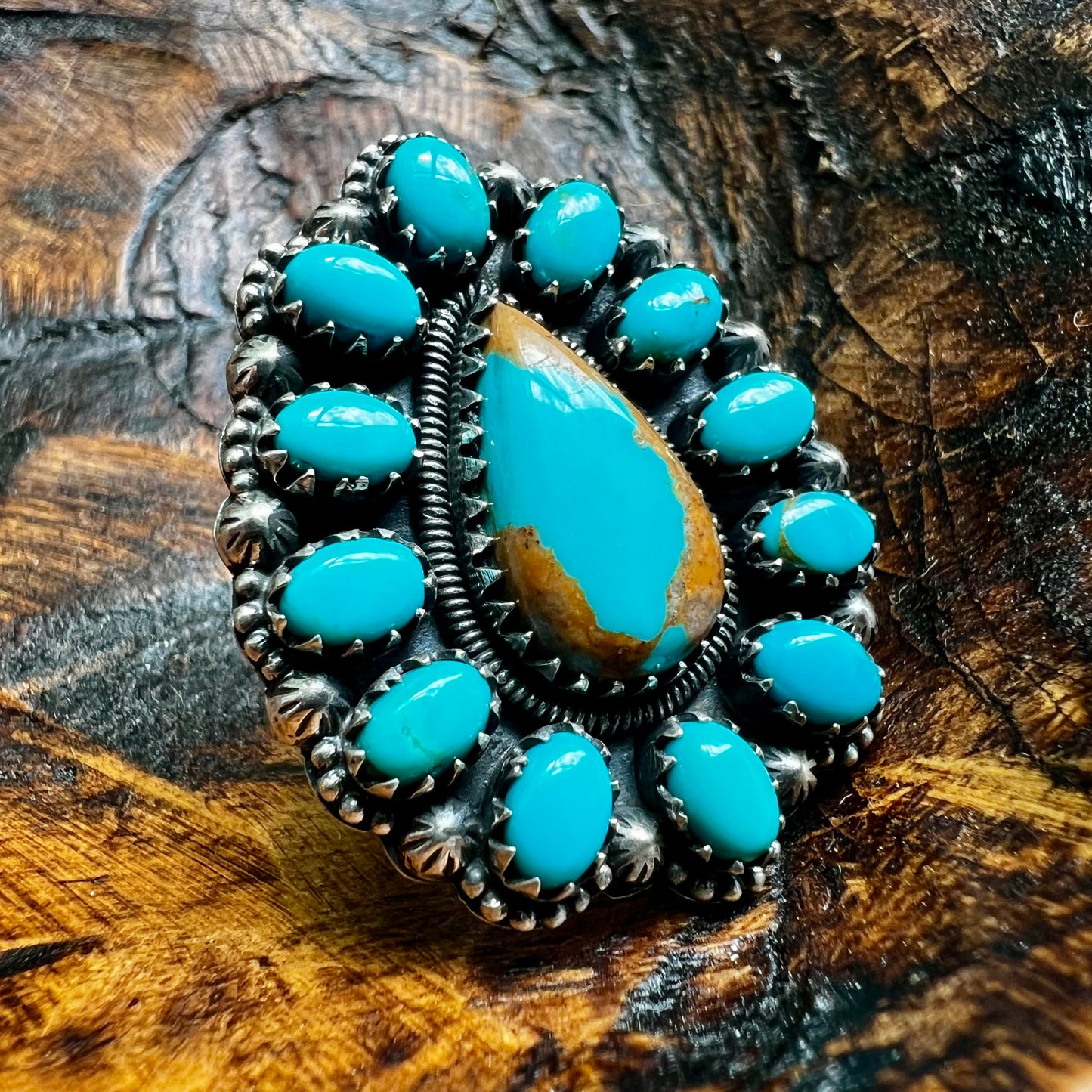 Kingman Turquoise Cluster Statement Ring – Size 8.5 | Sterling Silver