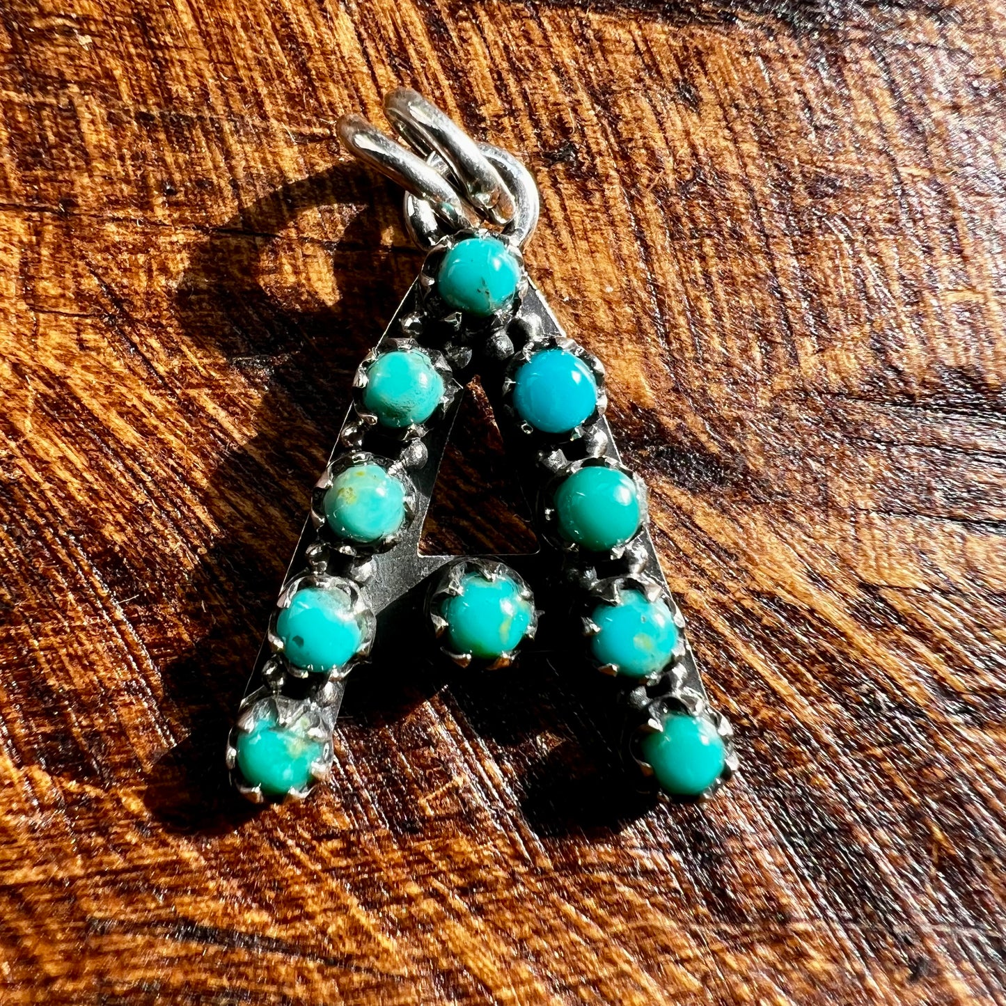 Kingman Turquoise Initial “A” Sterling Silver Pendant