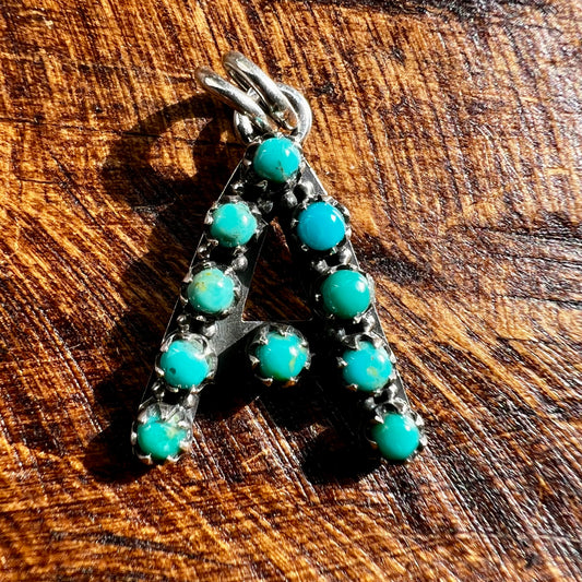 Kingman Turquoise Initial “A” Sterling Silver Pendant
