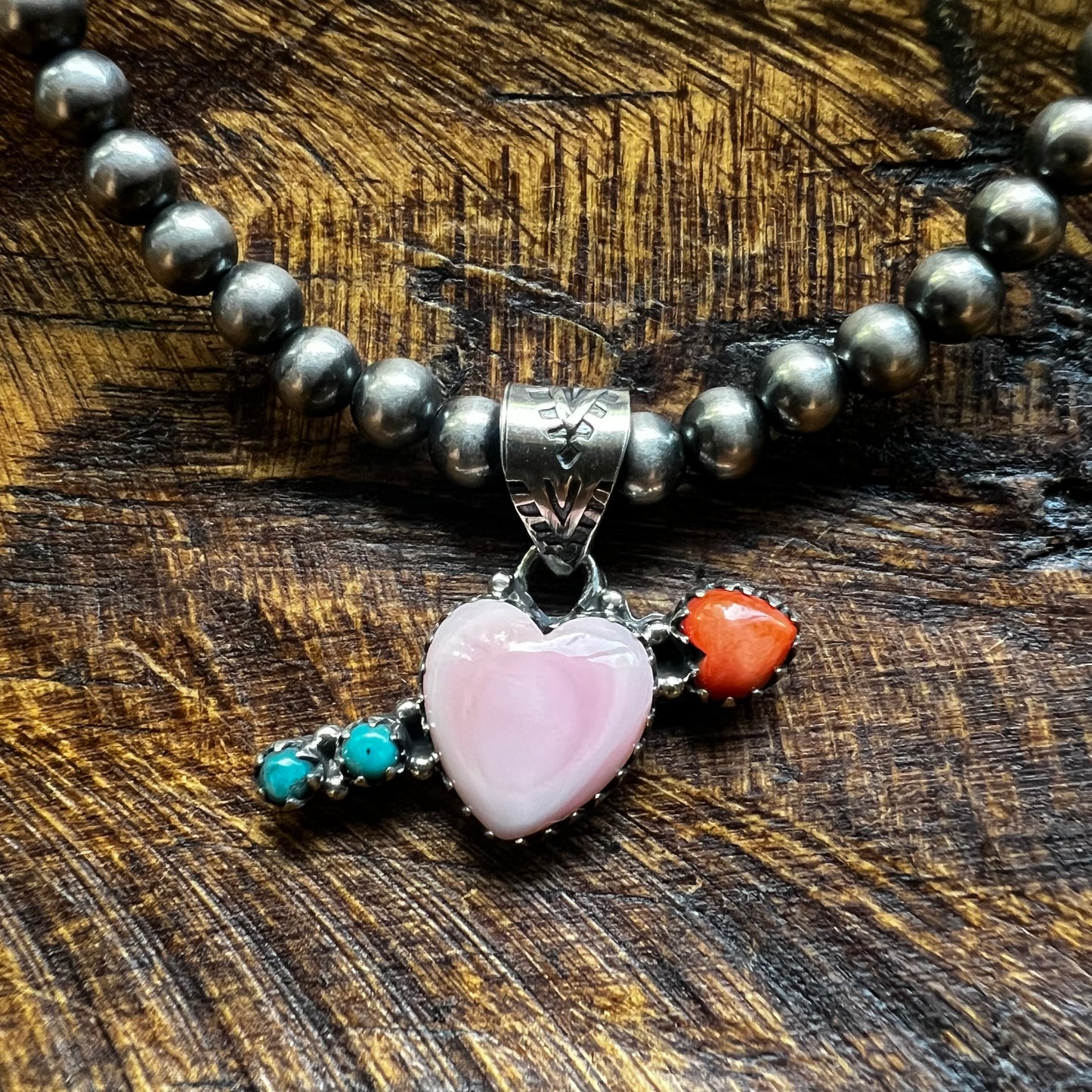 Sterling Silver Pink Conch Heart Arrow Pendant
