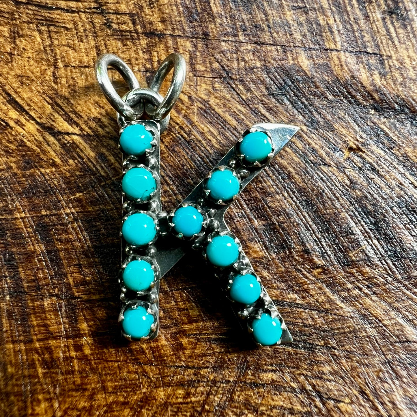 Kingman Turquoise Initial K Sterling Silver Pendant