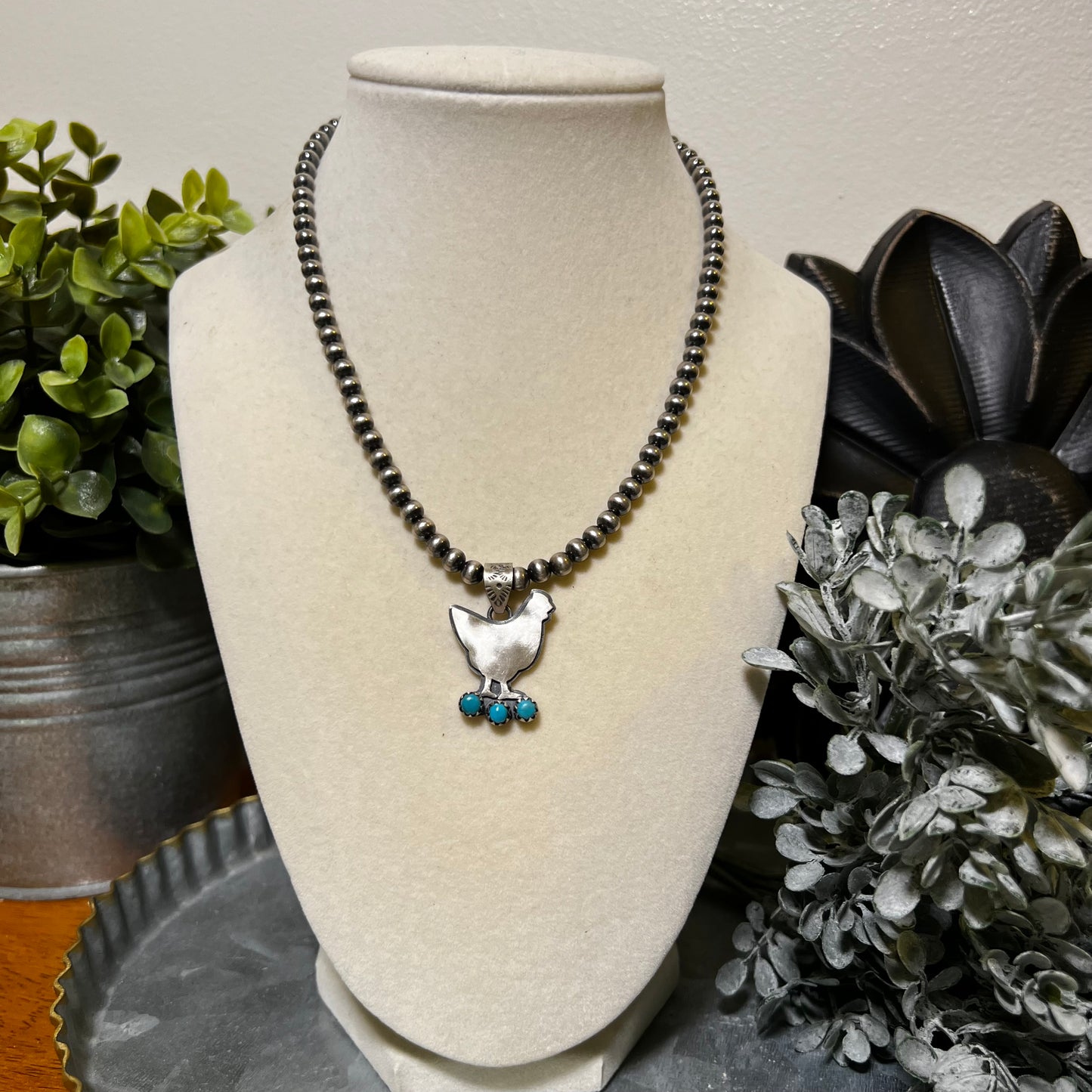Sterling Silver Kingman Turquoise Chicken Pendant