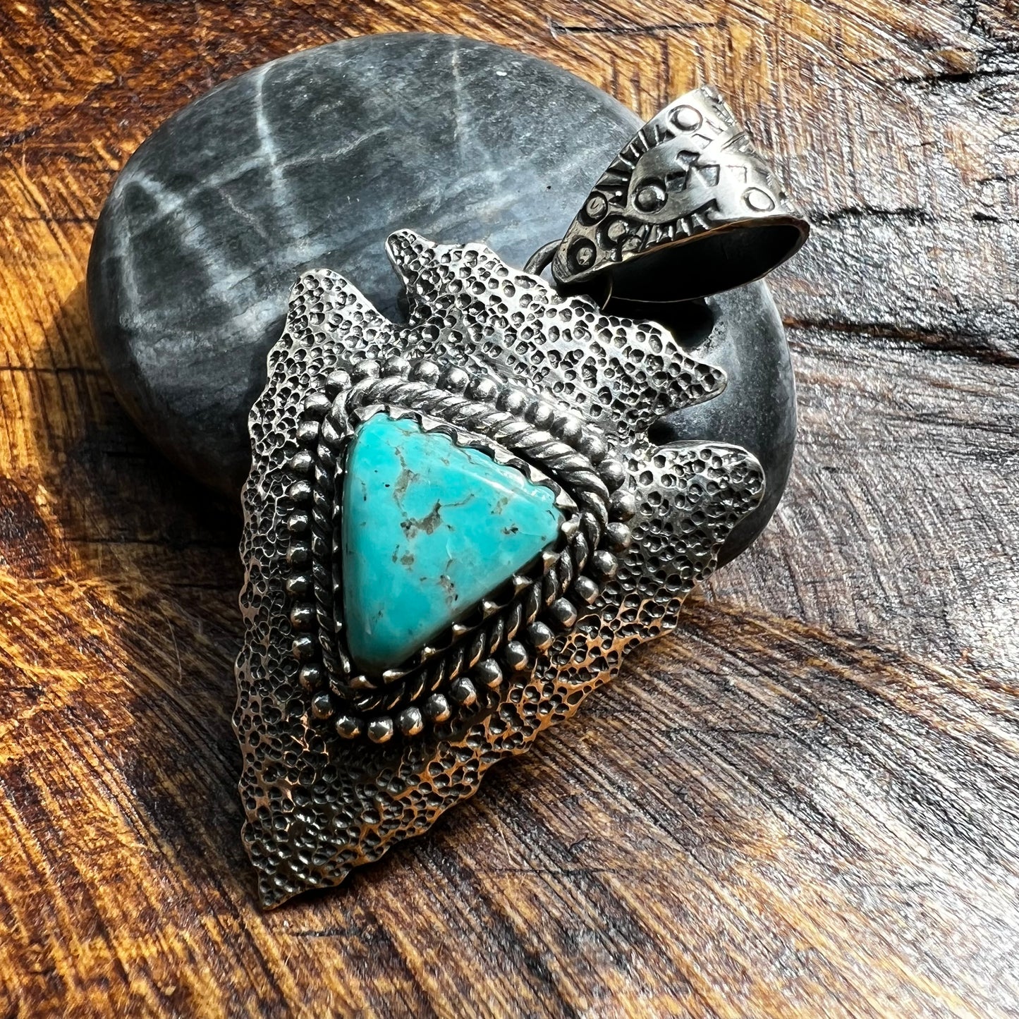 Kingman Turquoise Arrowhead Sterling Silver Pendant