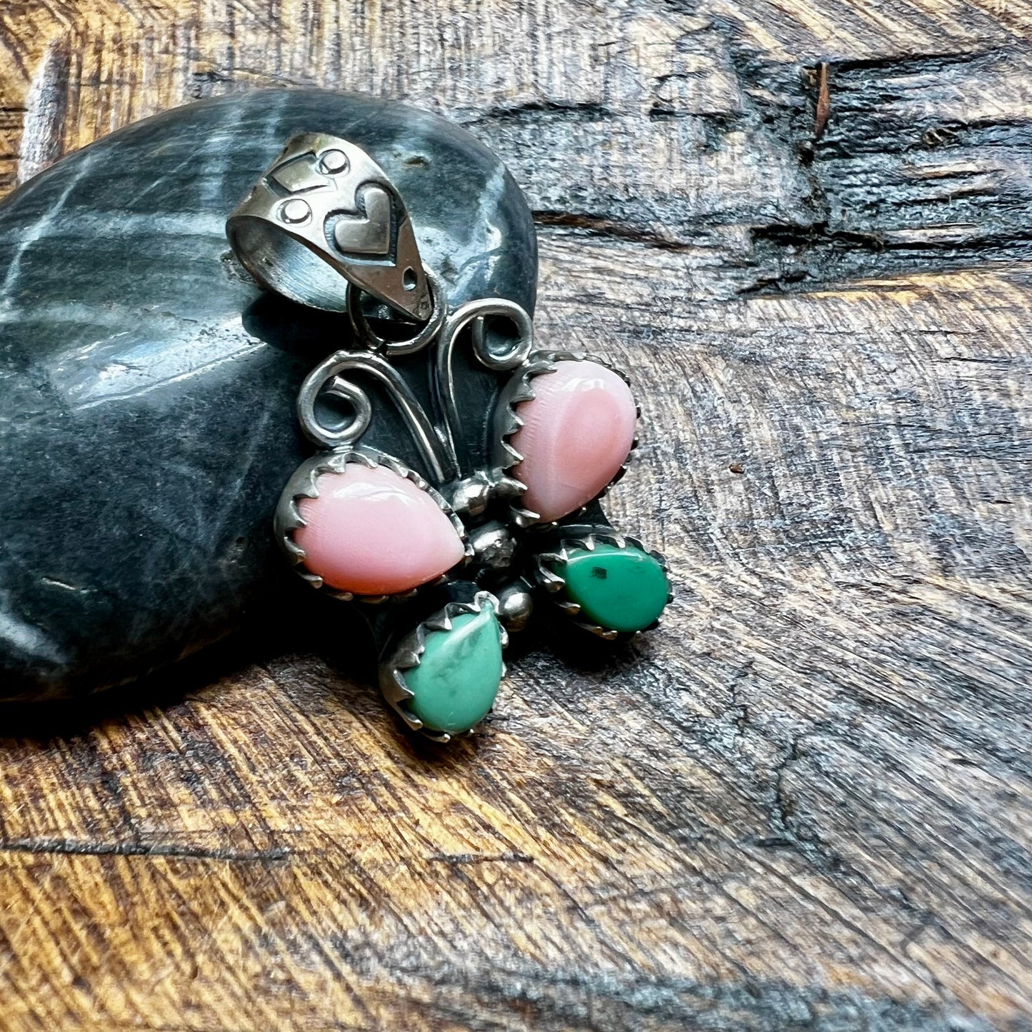 Sterling Silver Queen Conch & Turquoise Butterfly Pendant