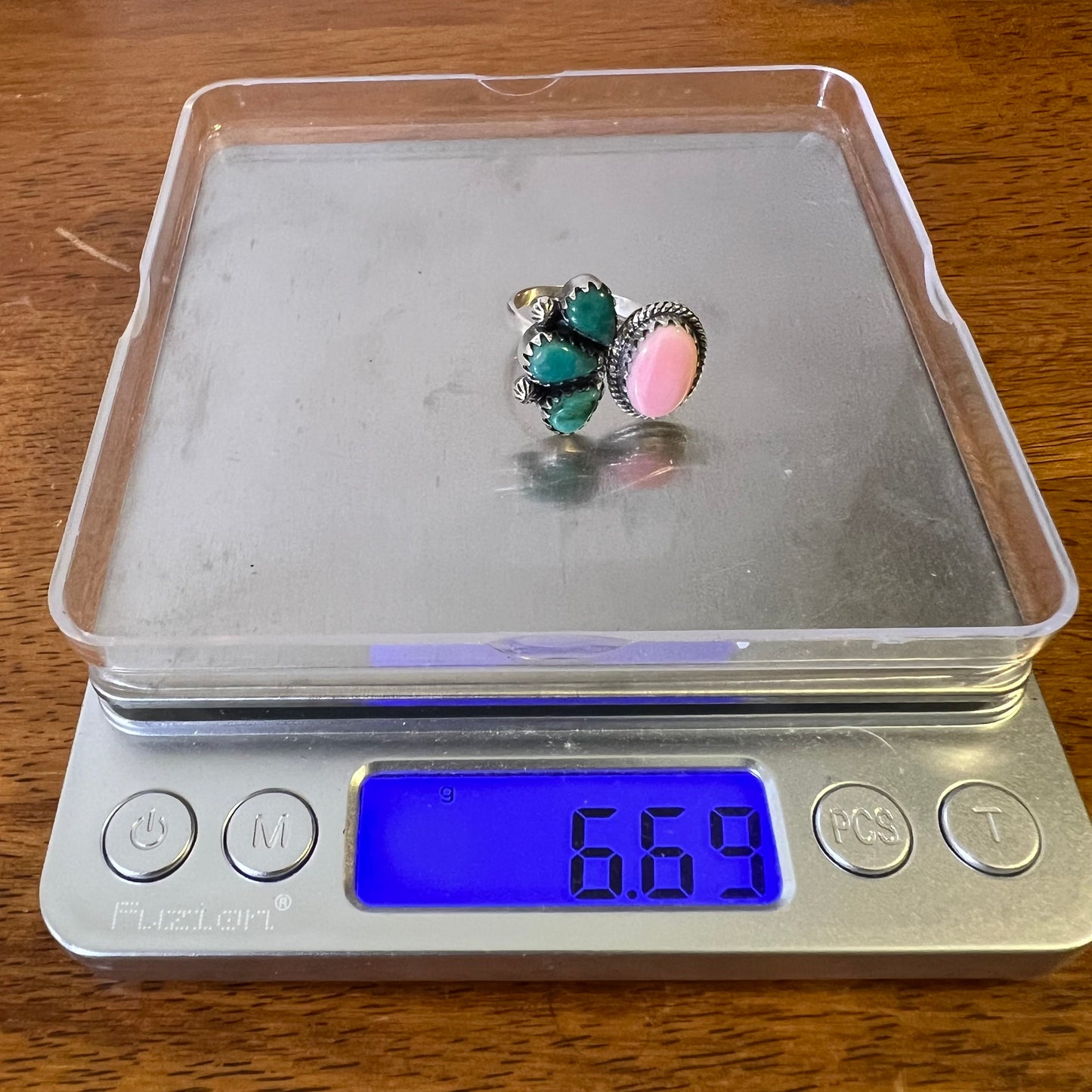 Sterling Kingman Turquoise Queen Conch Floater Ring Size 9