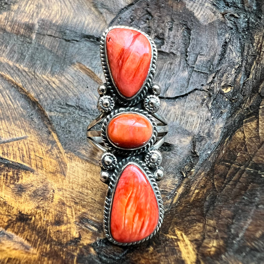 Triple Spiny Oyster Sterling Silver Statement Ring — Bold Southwestern Design