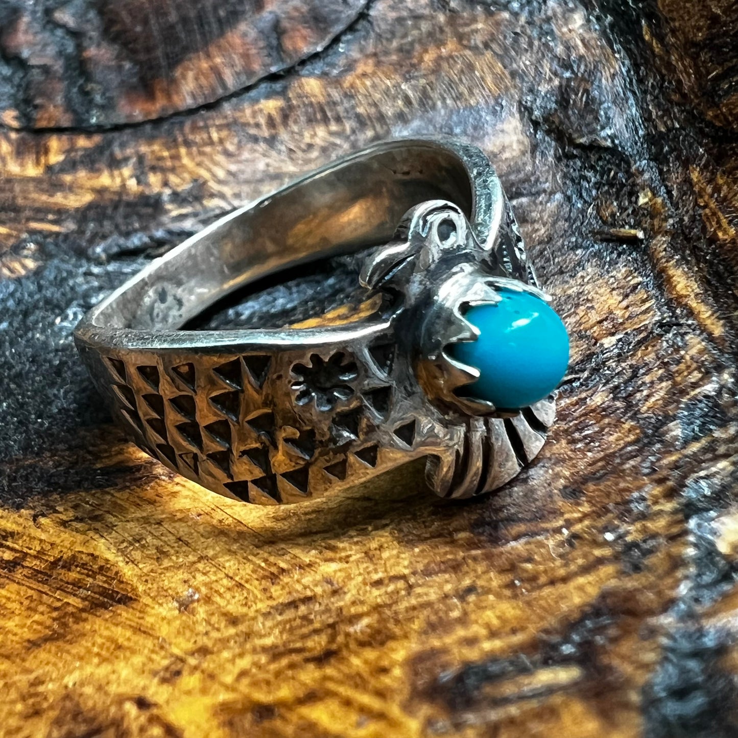 Sterling Silver Kingman Turquoise Thunderbird Ring Size 7.25
