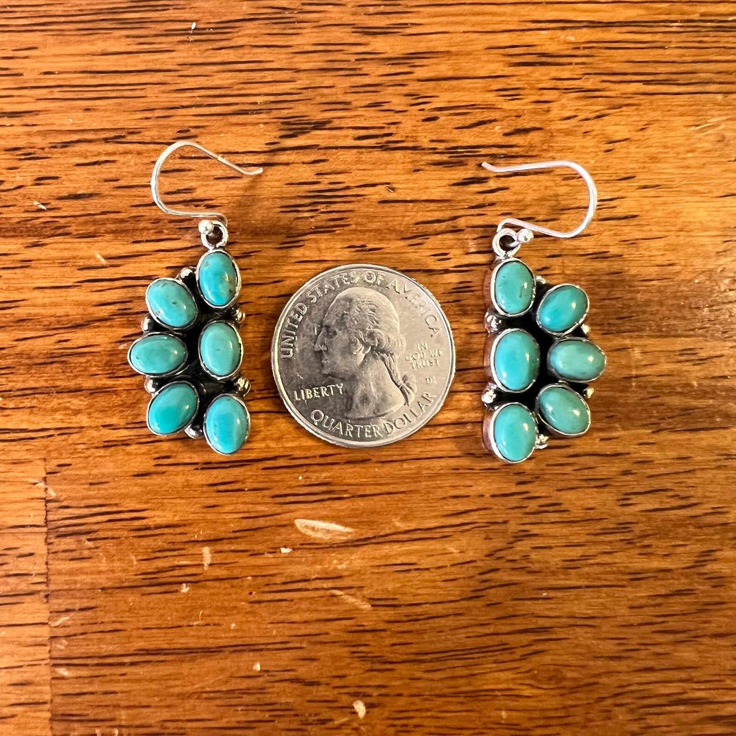 Kingman Turquoise Cluster Dangle Earrings | Sterling Silver