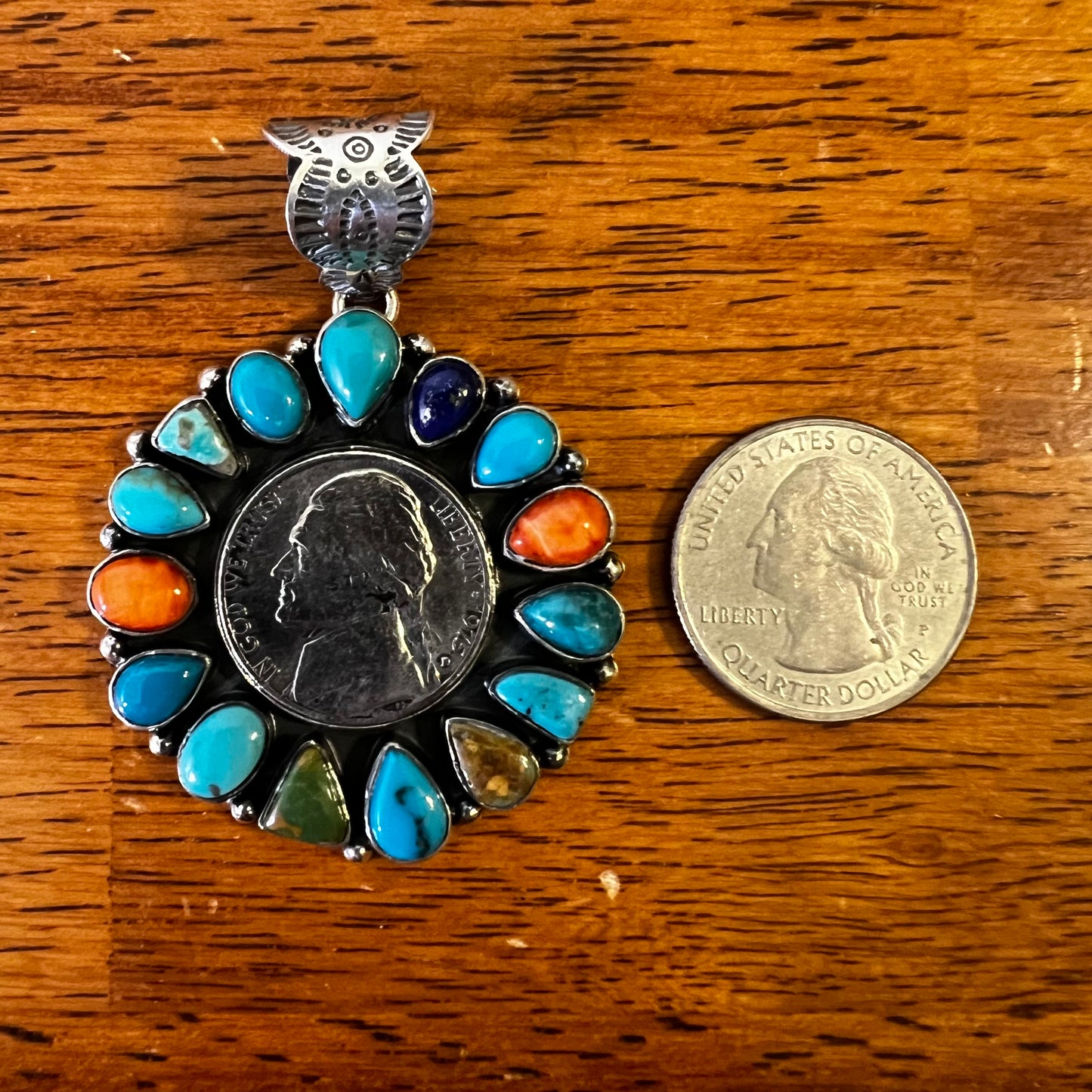 Multi-Stone Coin Cluster Sterling Silver Pendant