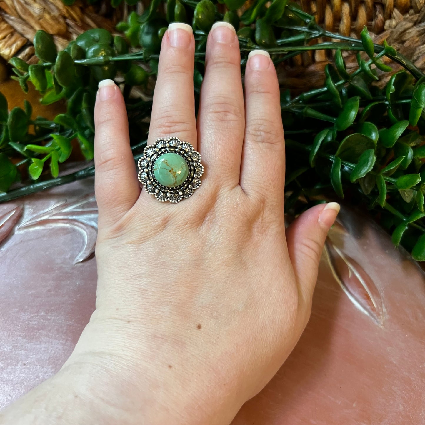 Sterling Kingman Turquoise Statement Ring Size 9  Southwestern