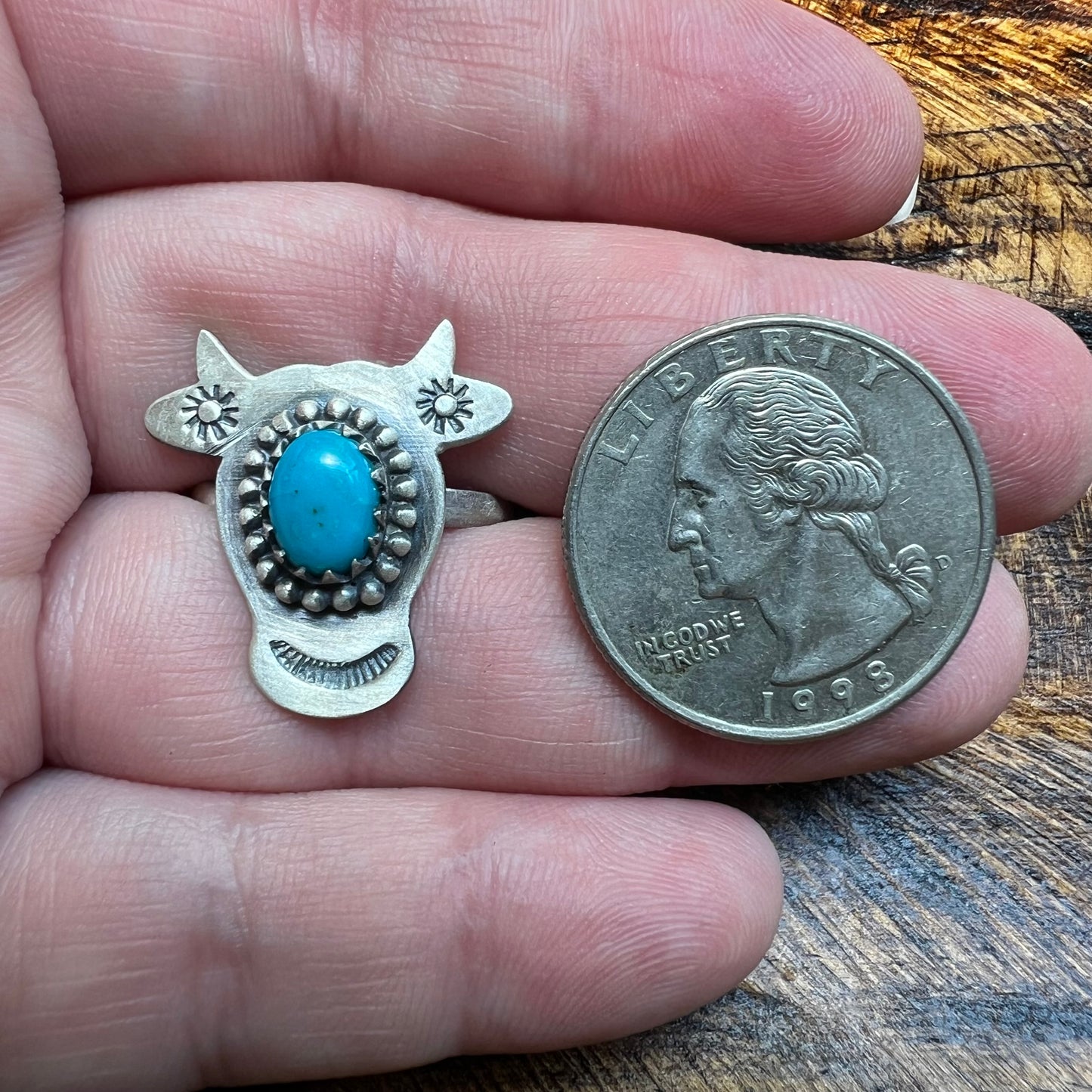 Sterling Silver Kingman Turquoise Cow Ring Adjustable