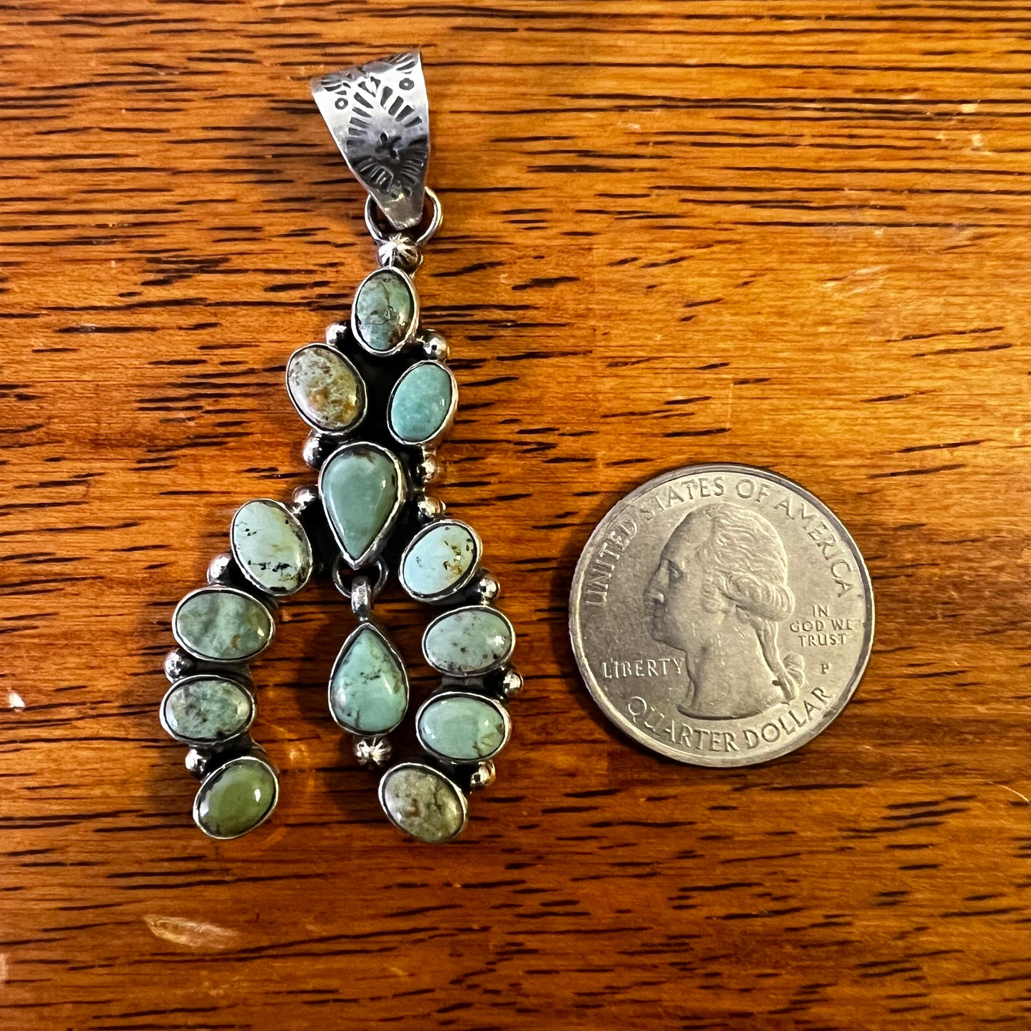 Kingman Turquoise Cluster Naja Pendant – Sterling Silver Southwestern