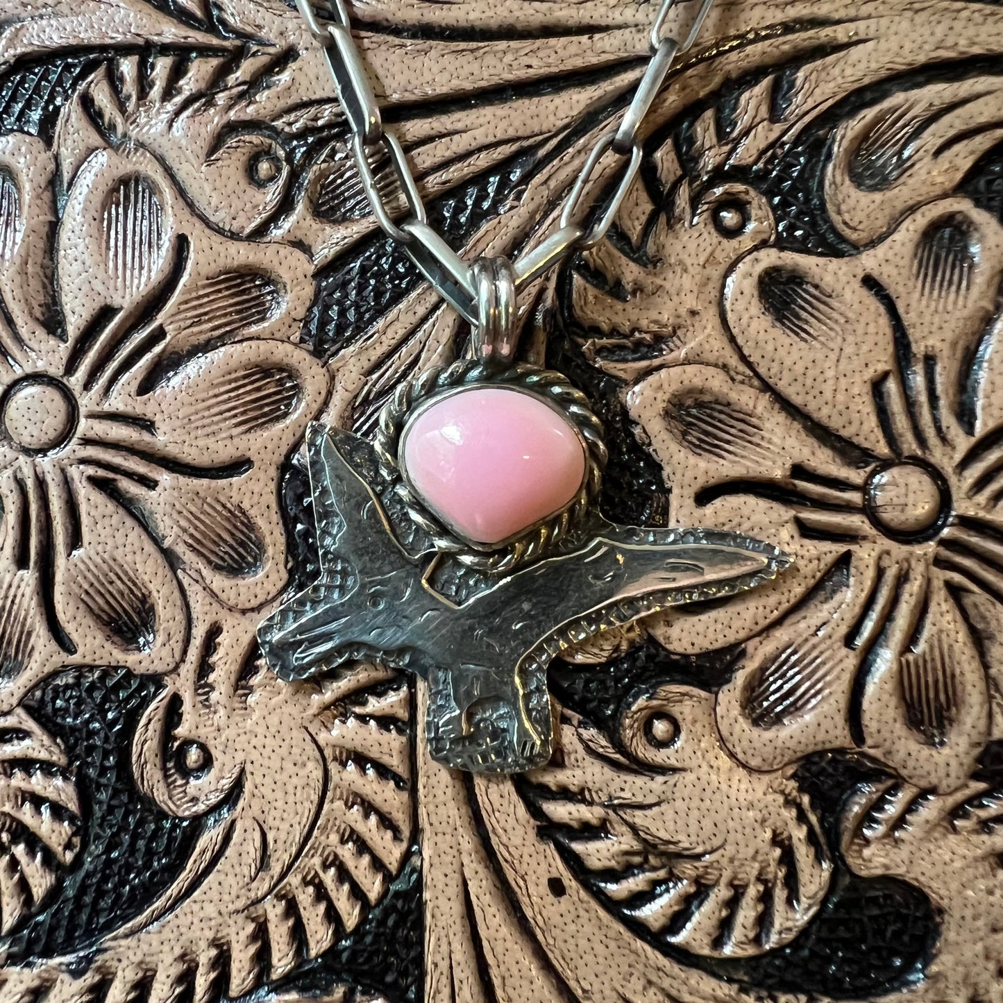 Sterling Silver Pink Conch Pterodactyl Dinosaur Pendant