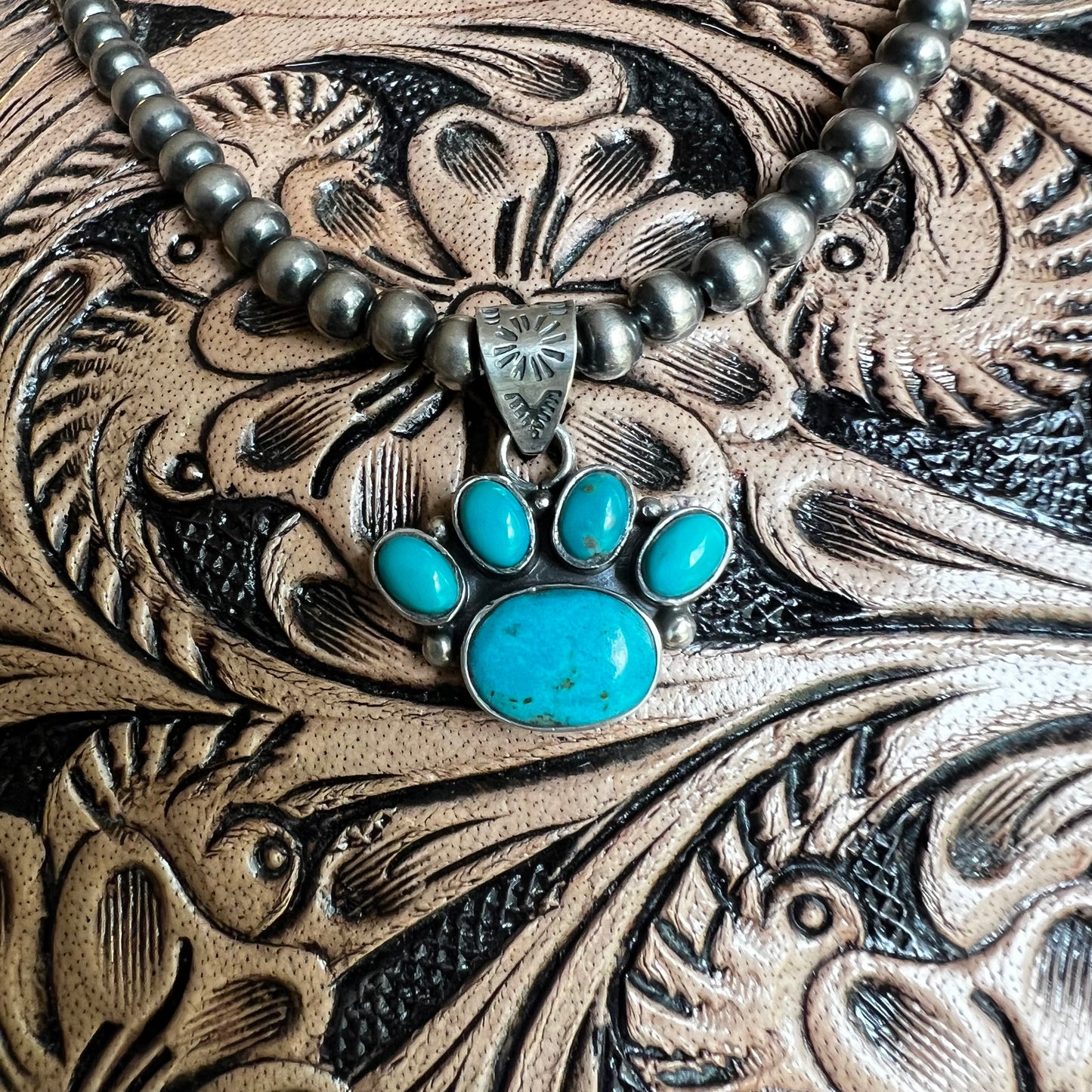 Kingman Turquoise Paw Pendant Sterling Silver Handmade Southwestern