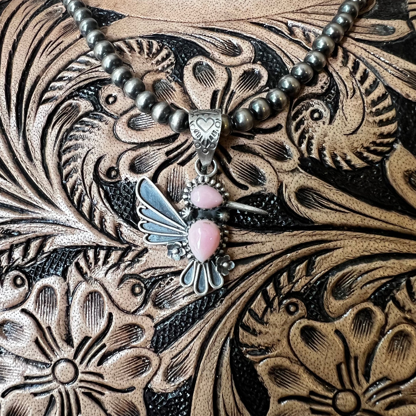 Sterling Silver Pink Queen Conch Hummingbird Pendant