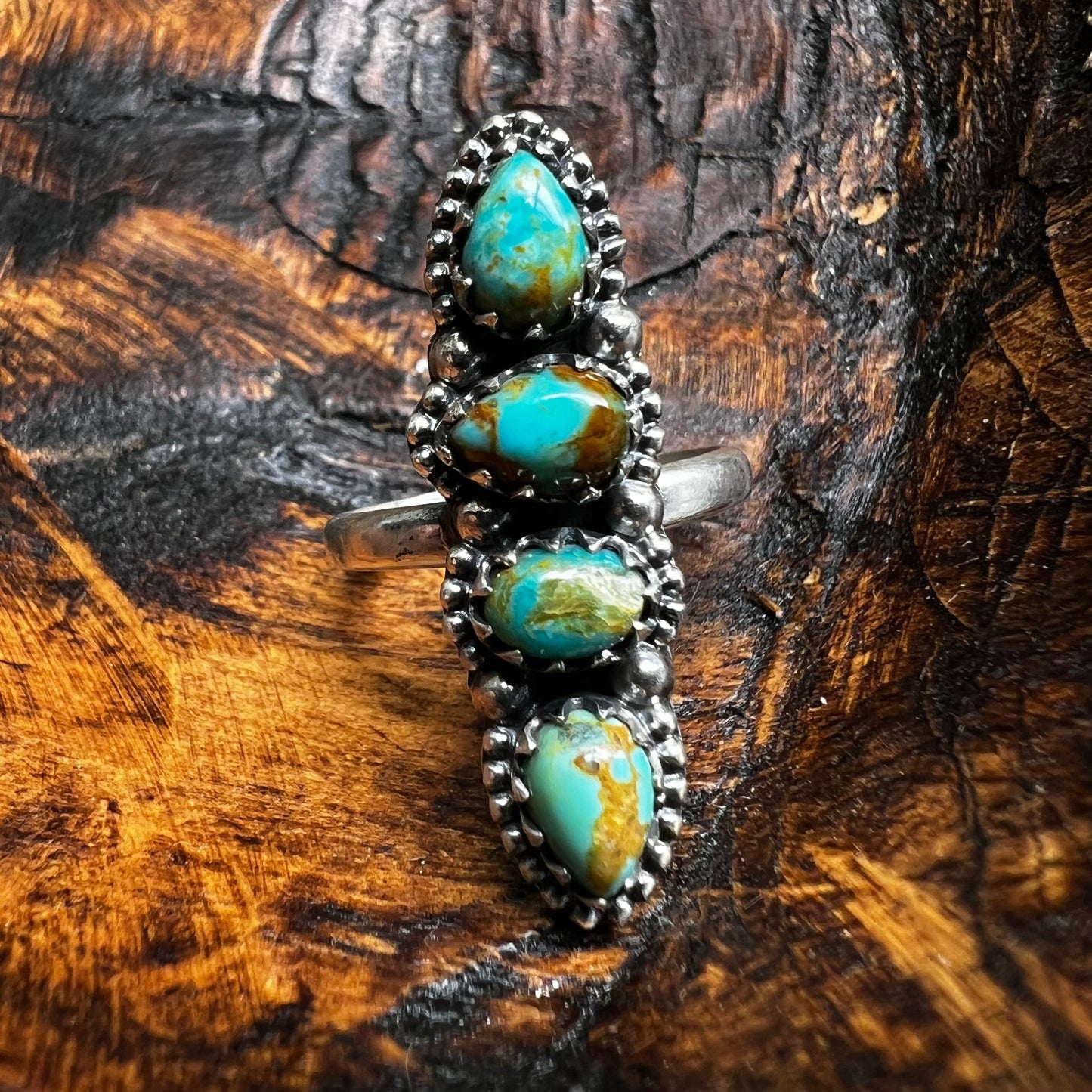 Sterling Silver Kingman Turquoise Dainty Crawler Ring Adjustable Size 8