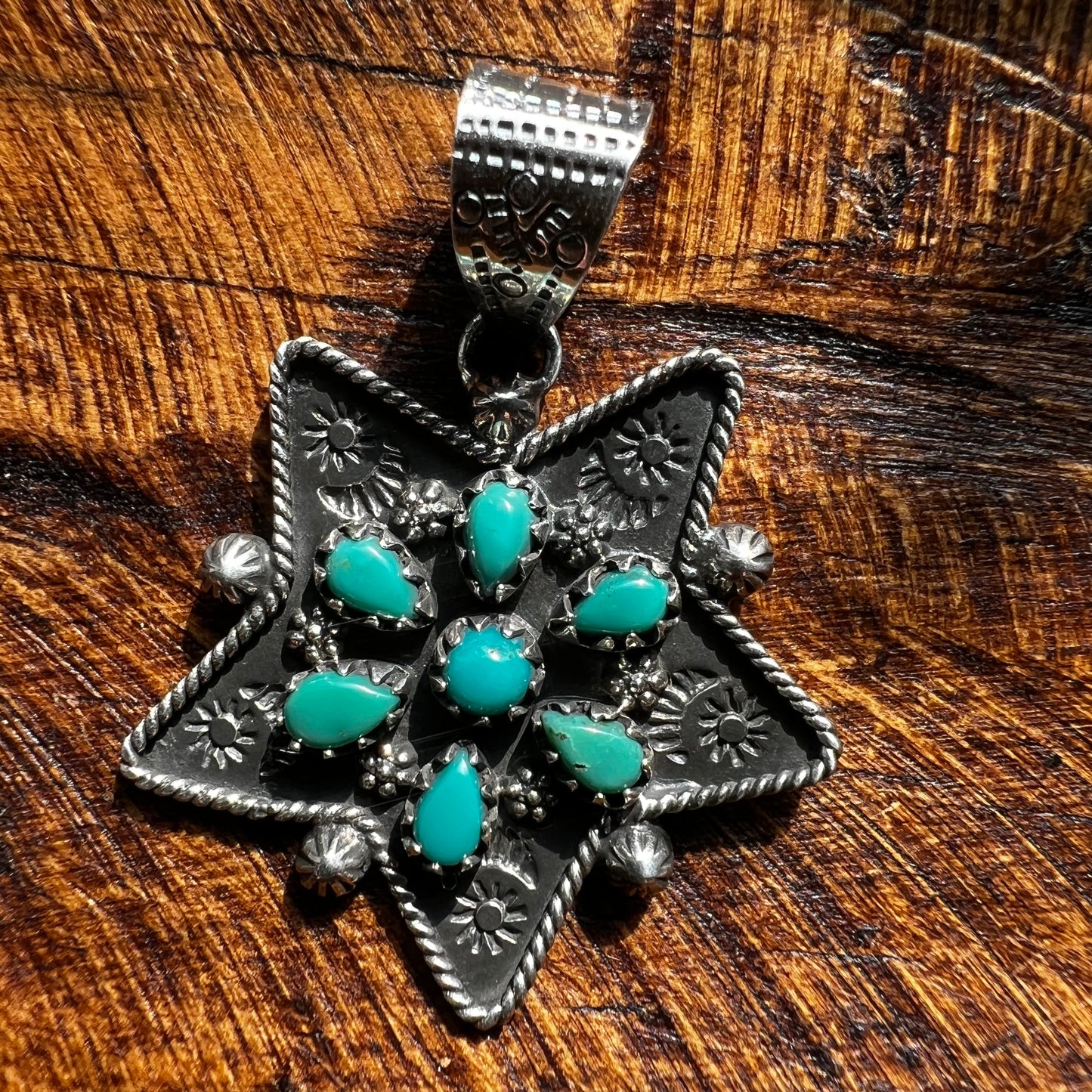 Kingman Turquoise Cluster Star Pendant – Sterling Silver