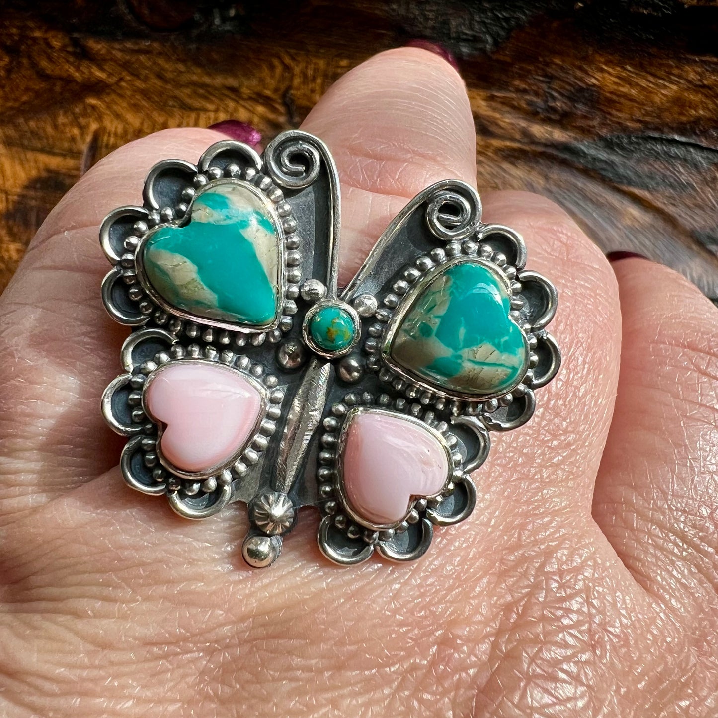 Ribbon Turquoise & Queen Conch Butterfly Statement Ring