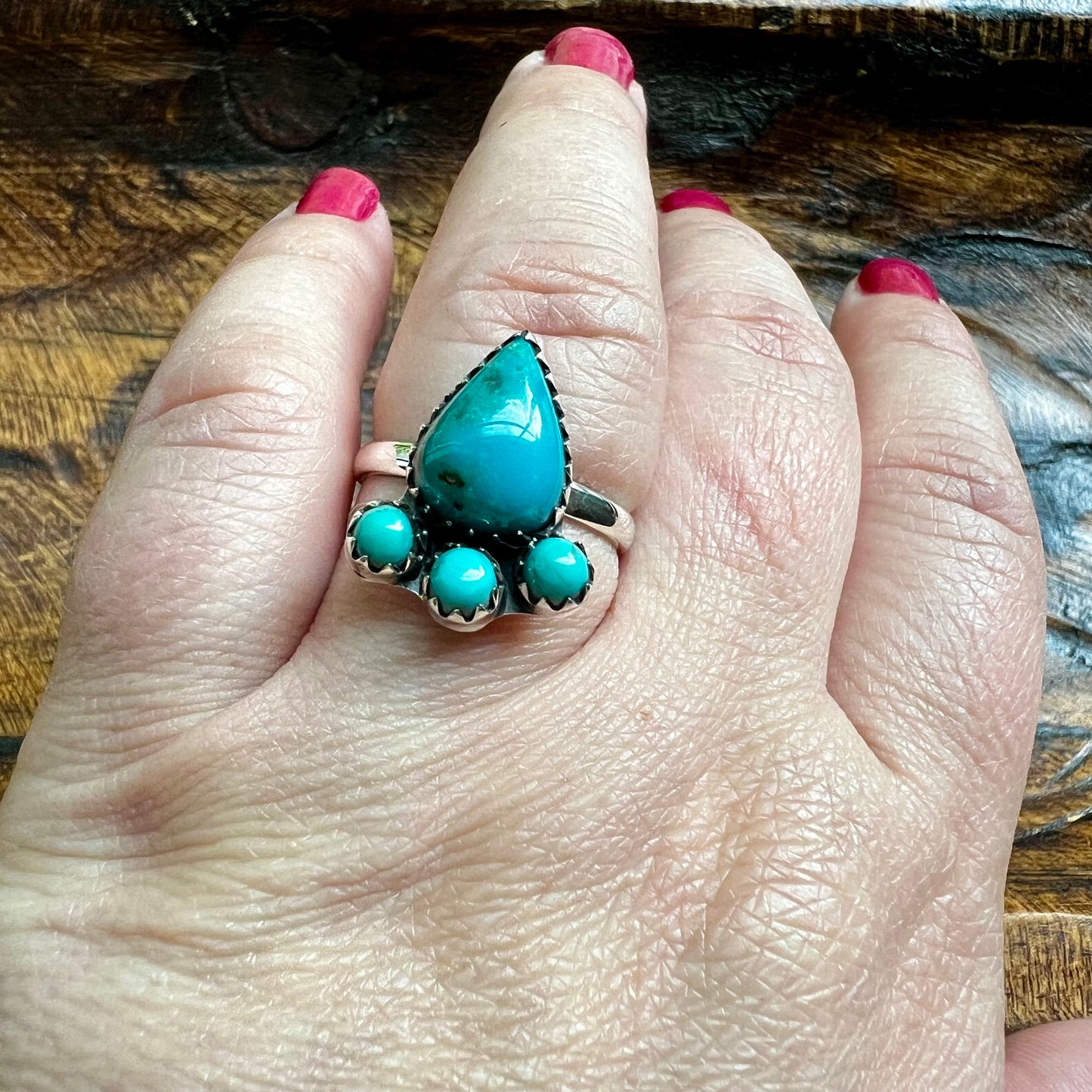 Kingman Turquoise Cluster Ring – Size 9