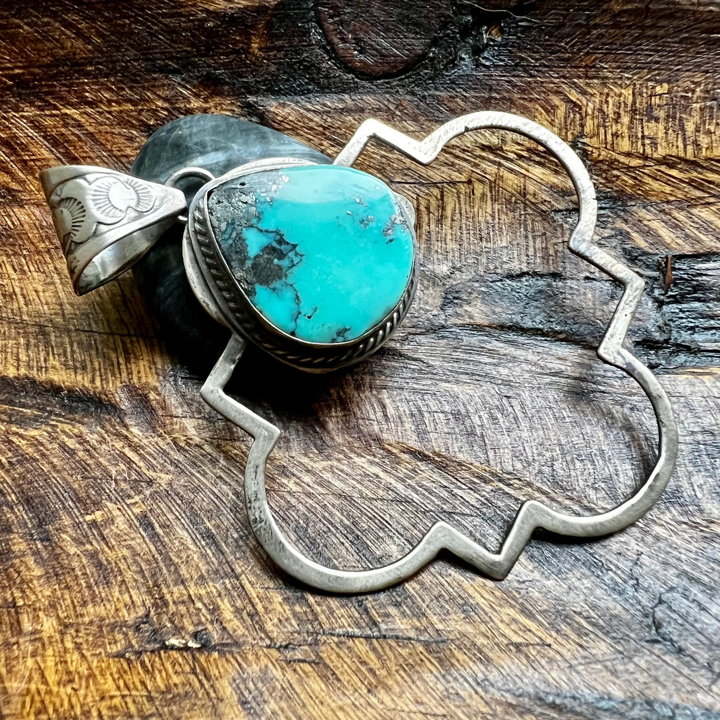Tony Yazzie Thunder Mountain Turquoise Quatrefoil Pendant