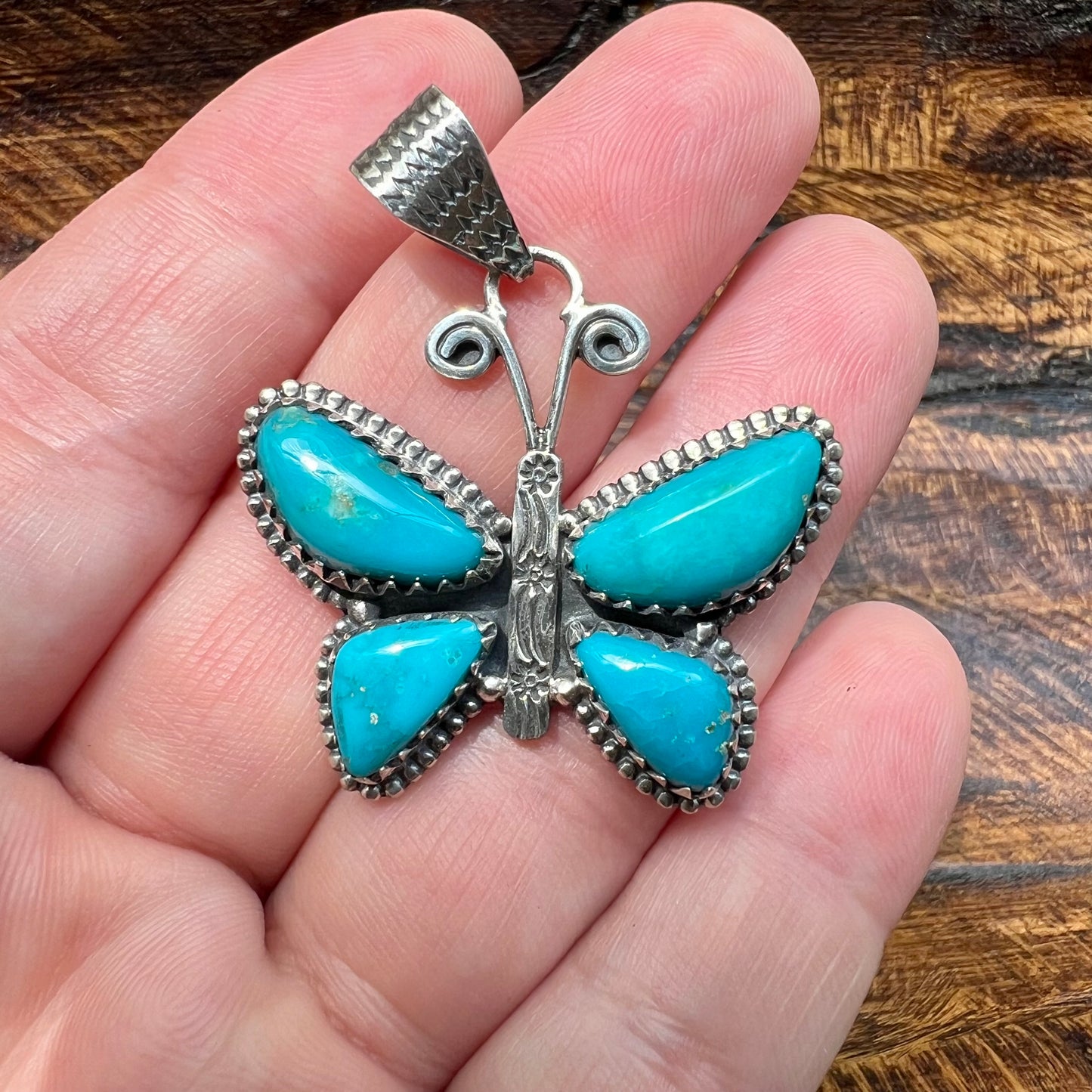 Kingman Turquoise Butterfly Pendant in Sterling Silver