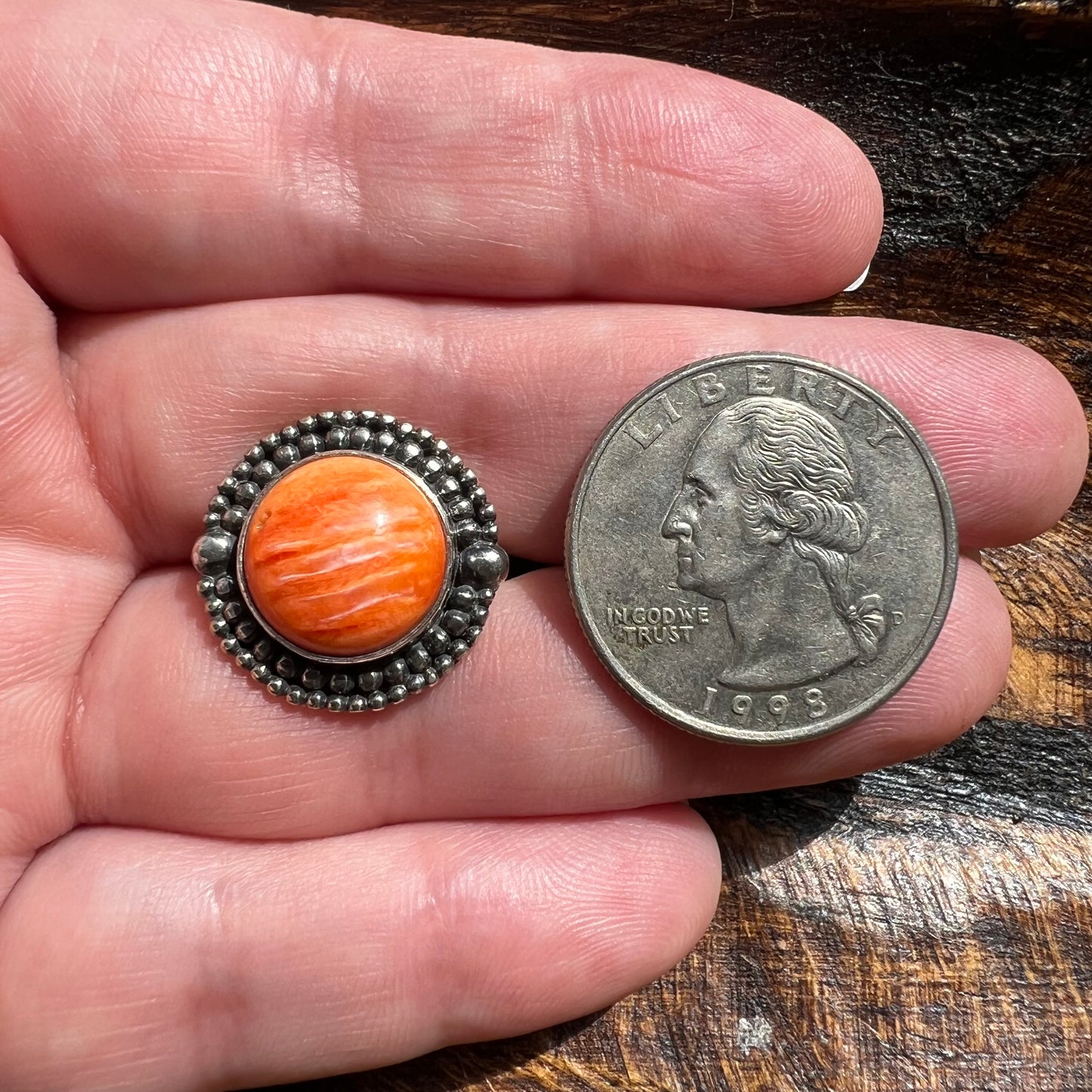 Sterling Silver Orange Spiny Oyster Ring Size 6.75