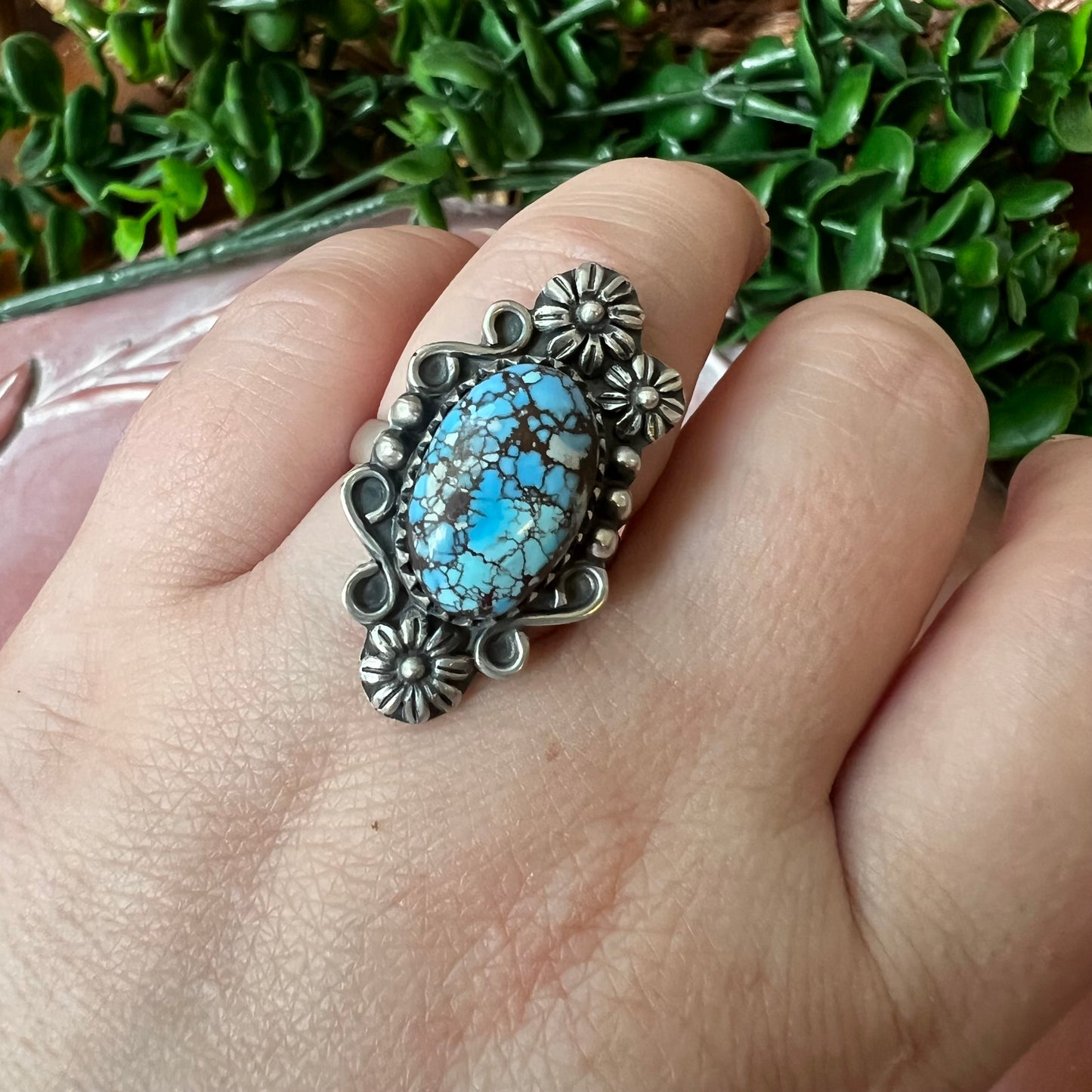 Sterling Silver & Golden Hills Turquoise Ring | Size 9 (Adjustable)