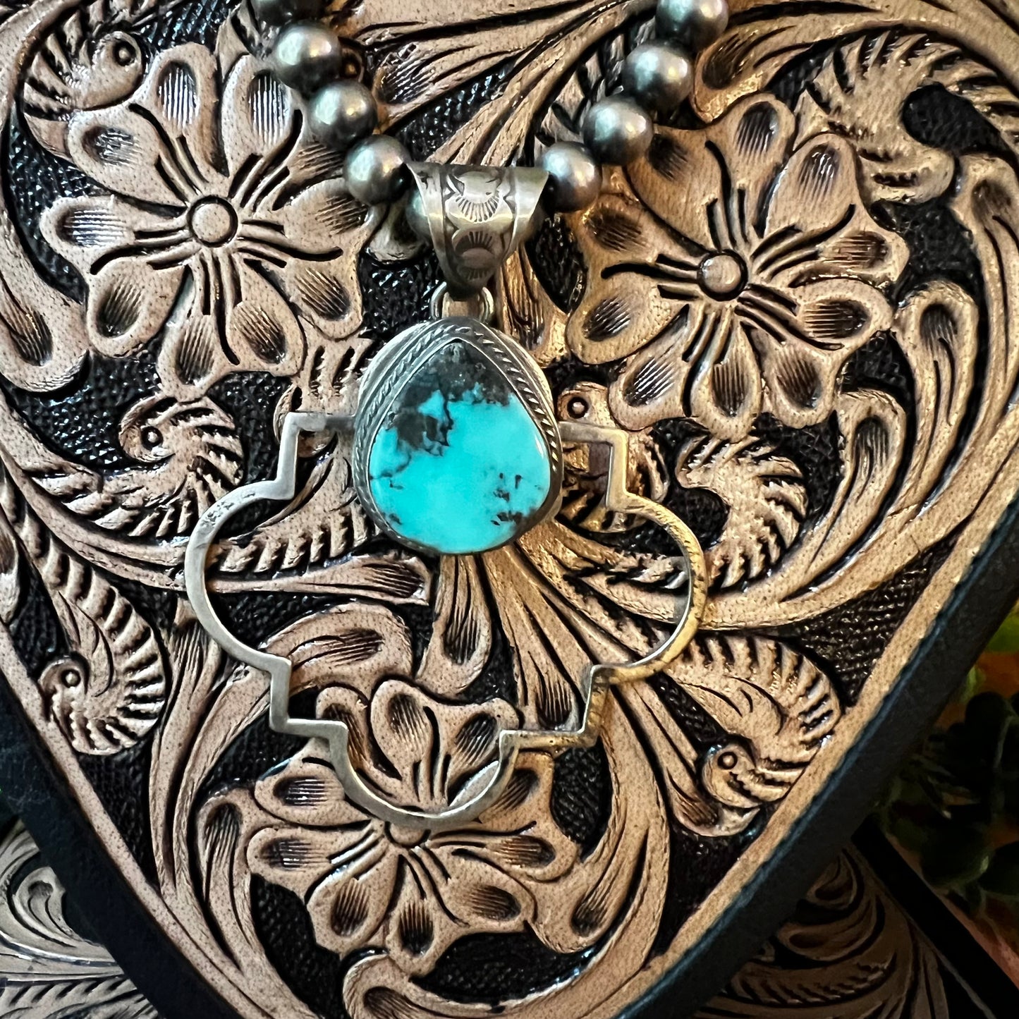 Tony Yazzie Thunder Mountain Turquoise Quatrefoil Pendant