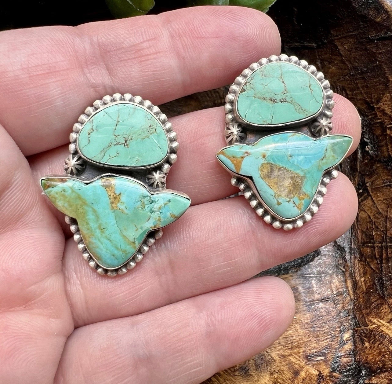 925 Sterling Silver Turquoise Cow Head Earrings Large Western Statement