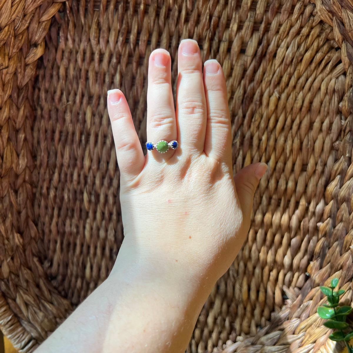 Sterling Silver Kingman Turquoise & Lapis Lazuli Three-Stone Ring