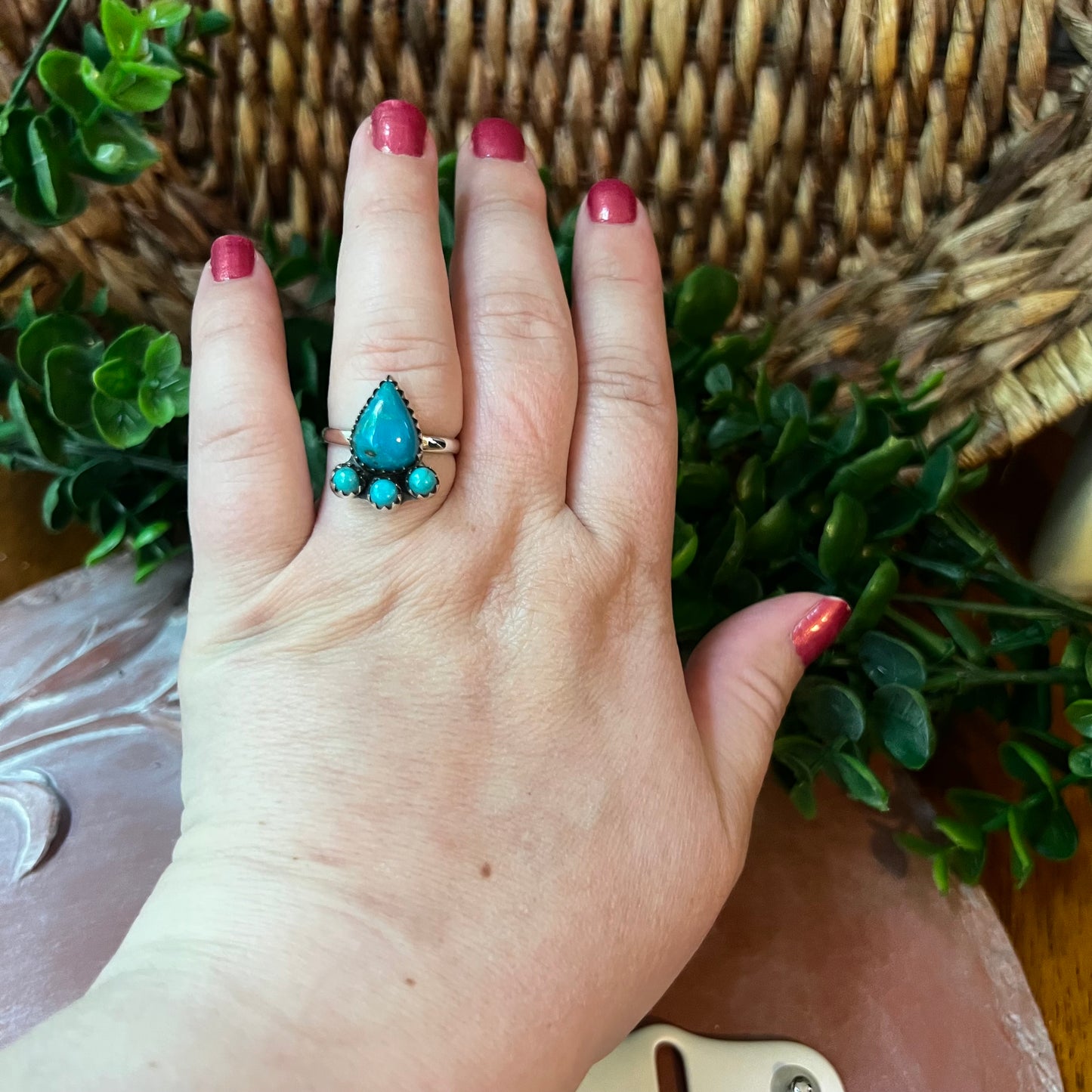 Kingman Turquoise Cluster Ring – Size 9