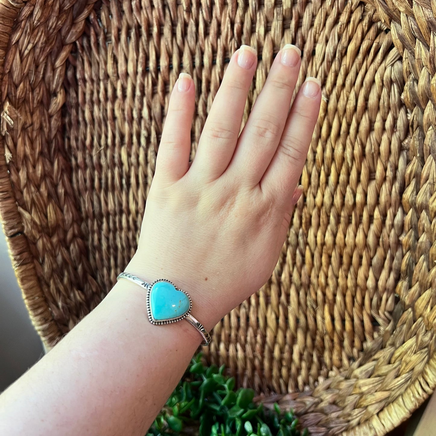 Kingman Turquoise Heart Cuff Bracelet Sterling Silver Adjustable