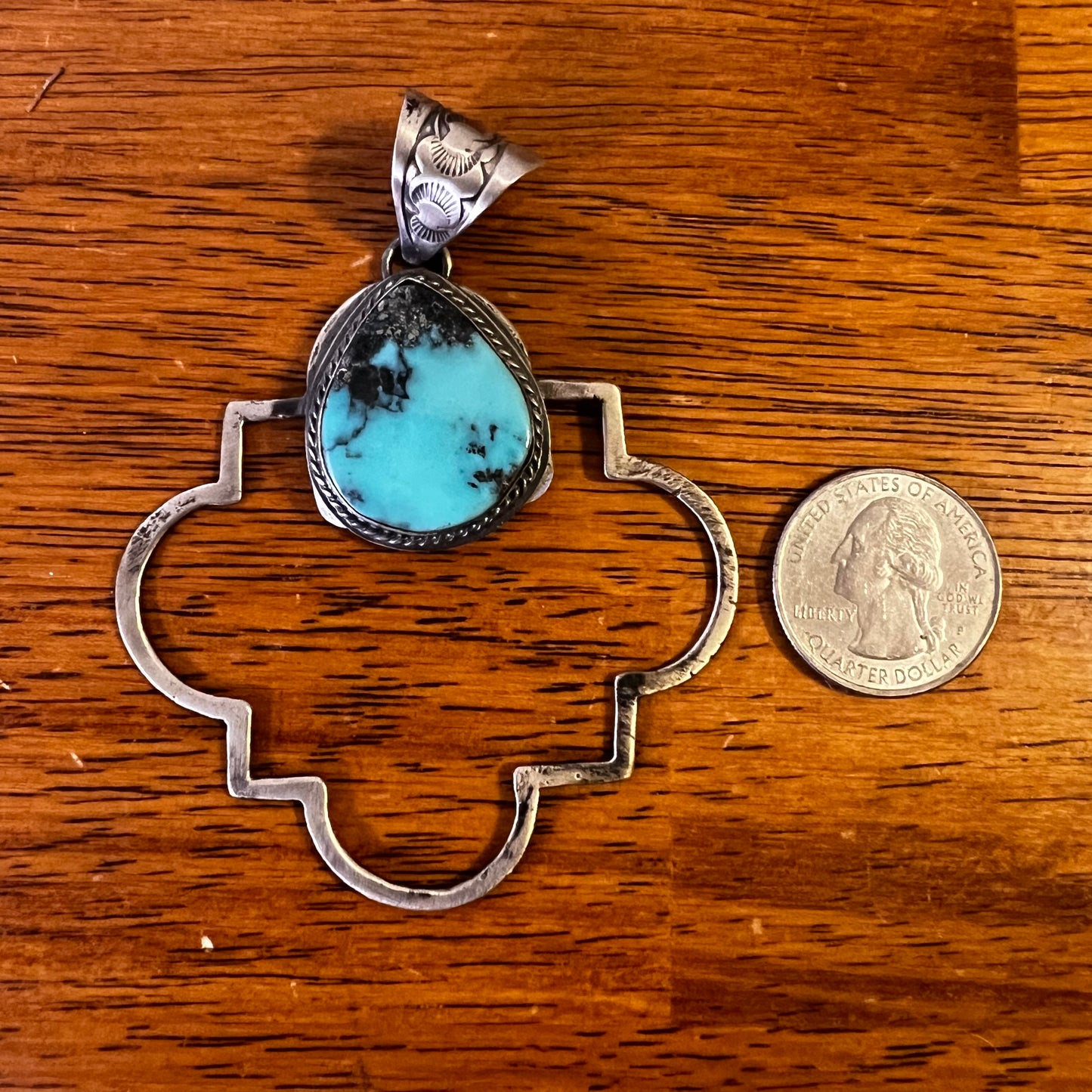Tony Yazzie Thunder Mountain Turquoise Quatrefoil Pendant