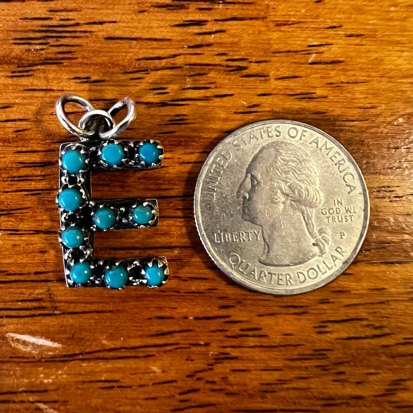 Kingman Turquoise Initial E Sterling Silver Pendant