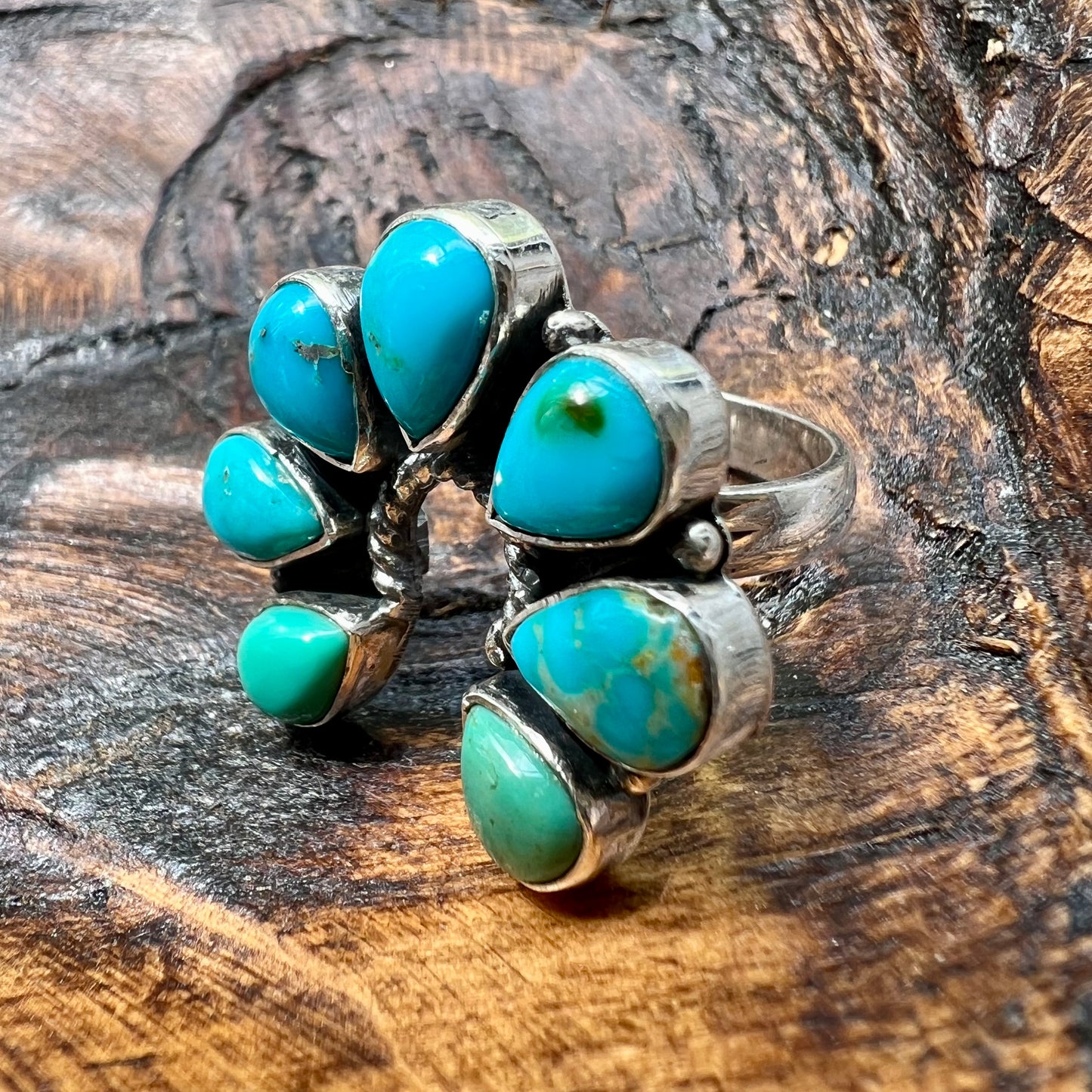 Kingman Turquoise Naja Cluster Ring – Sterling Silver Statement, Size 8