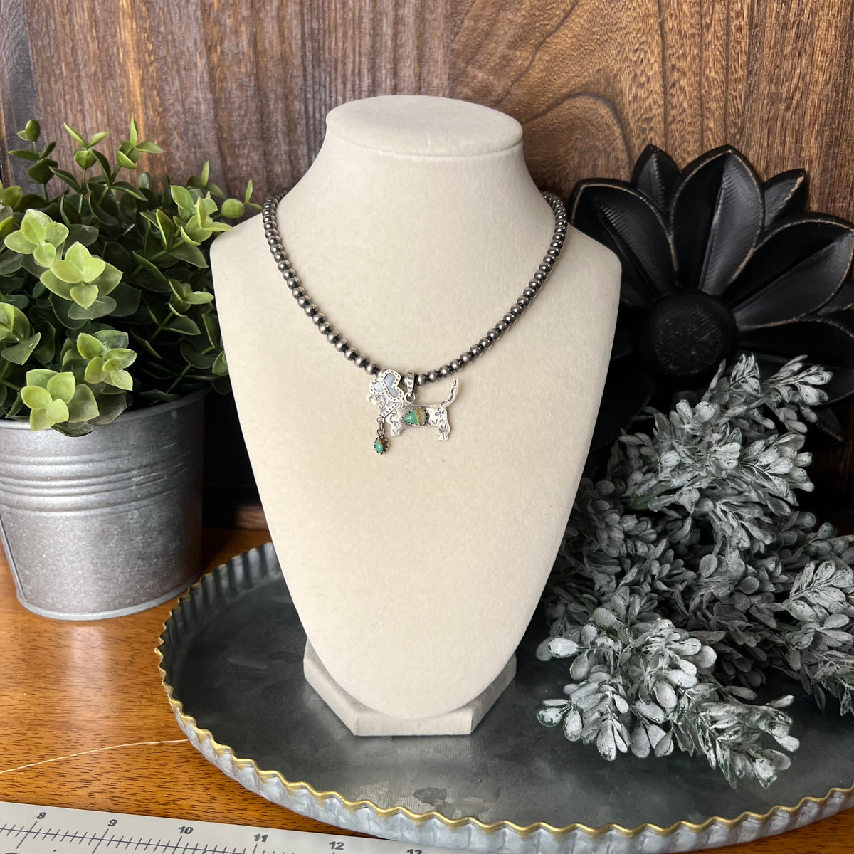 Sterling Silver Kingman Turquoise Cowboy Dachshund Pendants