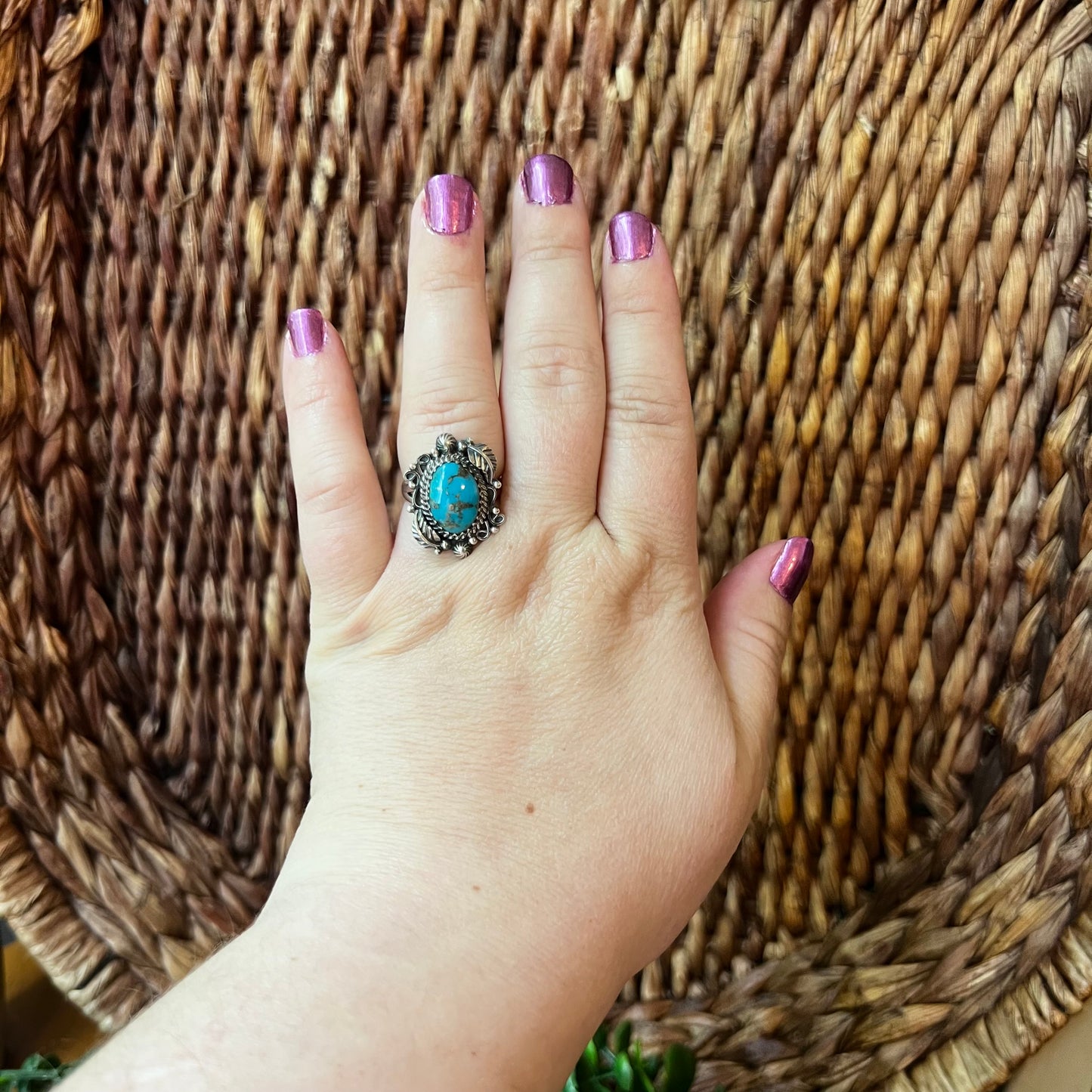 Kingman Turquoise Sterling Silver Statement Ring – Size 8