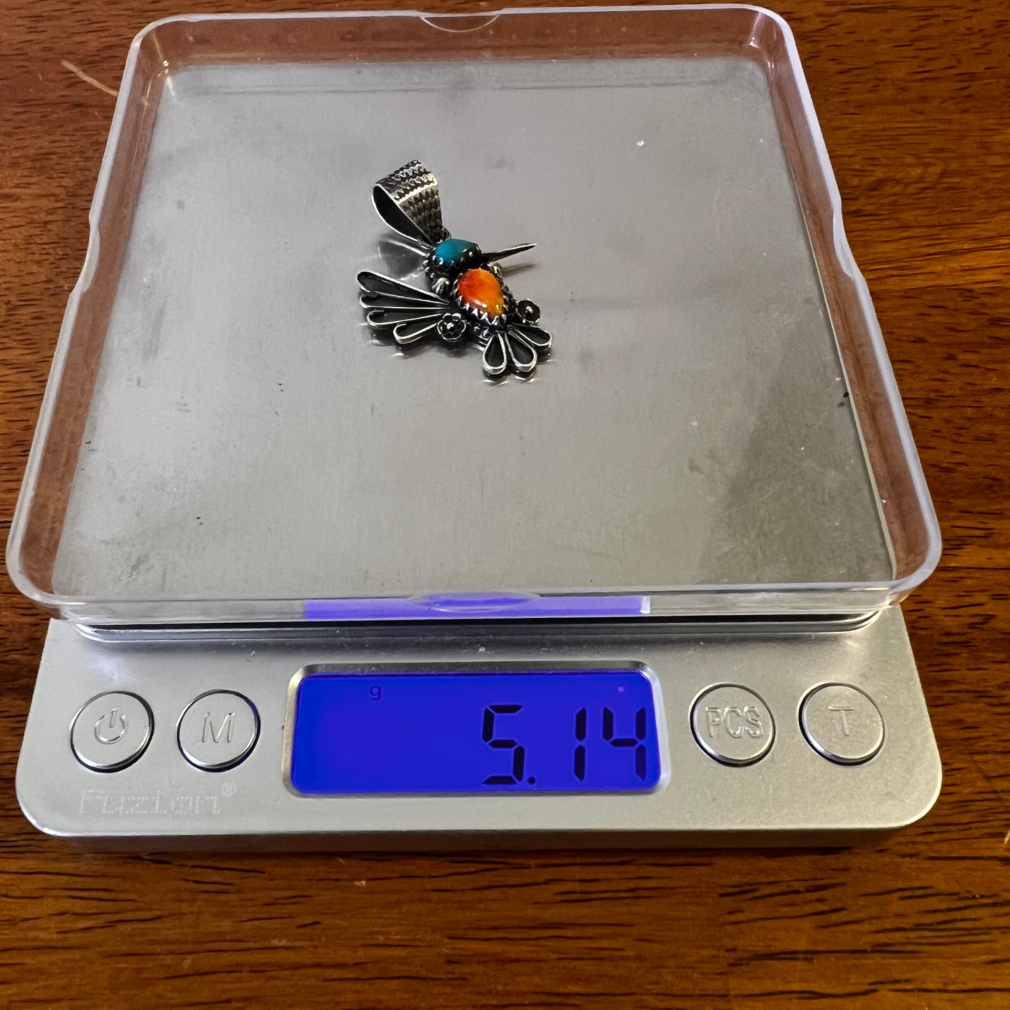 Turquoise & Spiny Oyster Hummingbird Sterling Silver Pendant