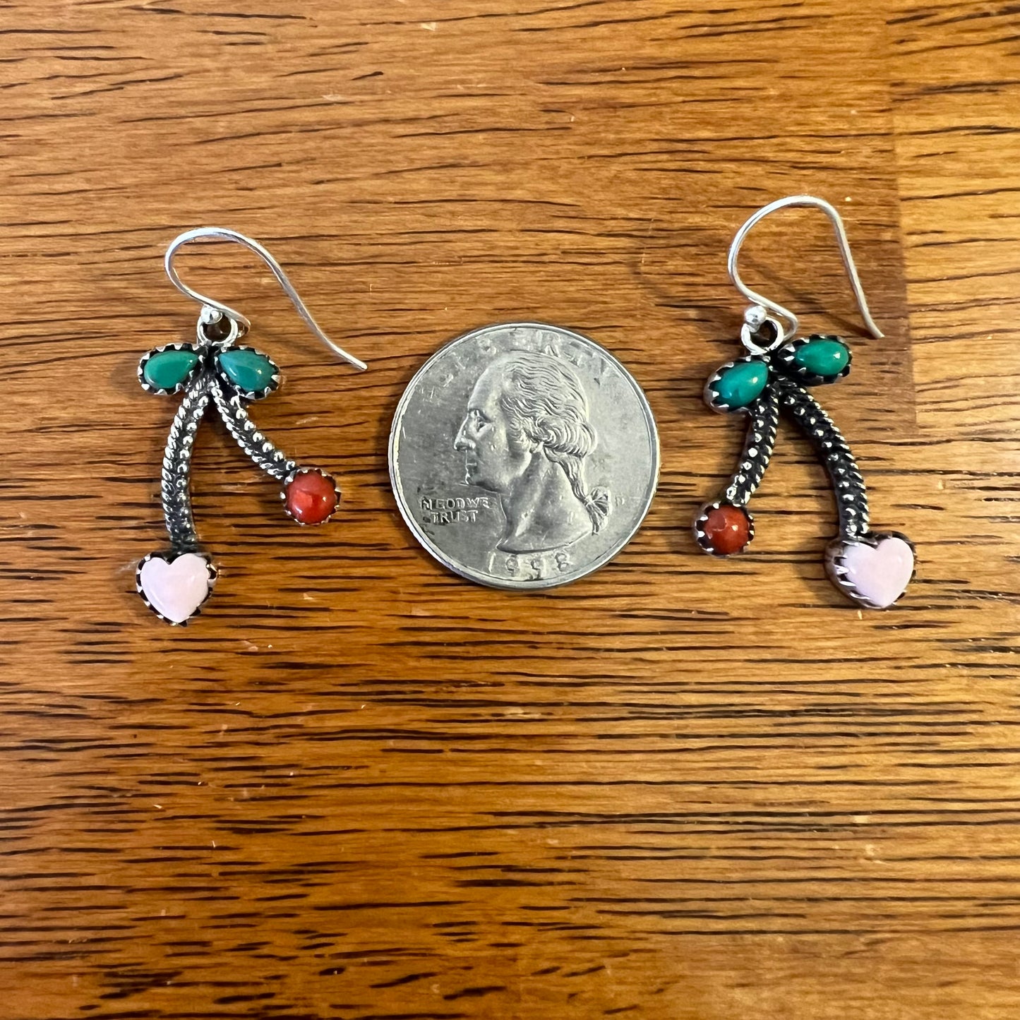 Kingman Turquoise, Queen Conch & Italian Coral Cherry Earrings