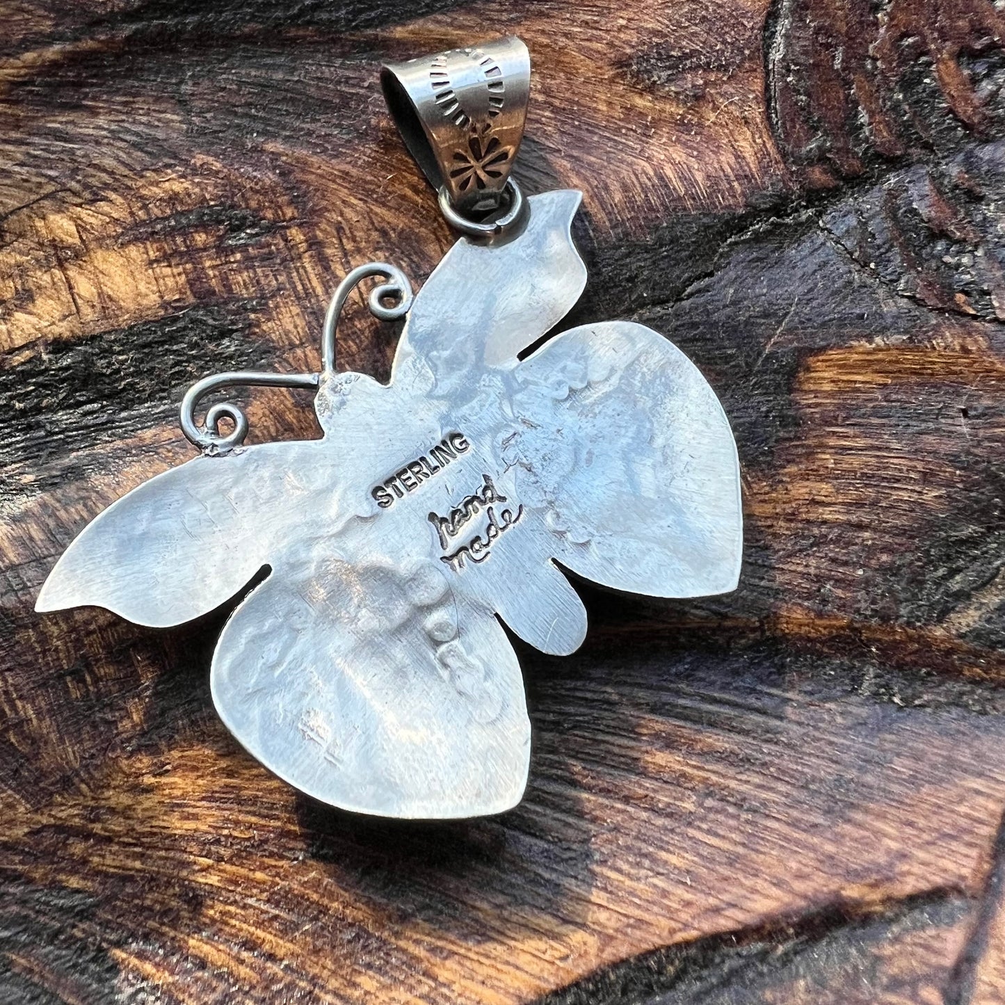 Kingman Turquoise Butterfly–Moth Pendant in Sterling Silver