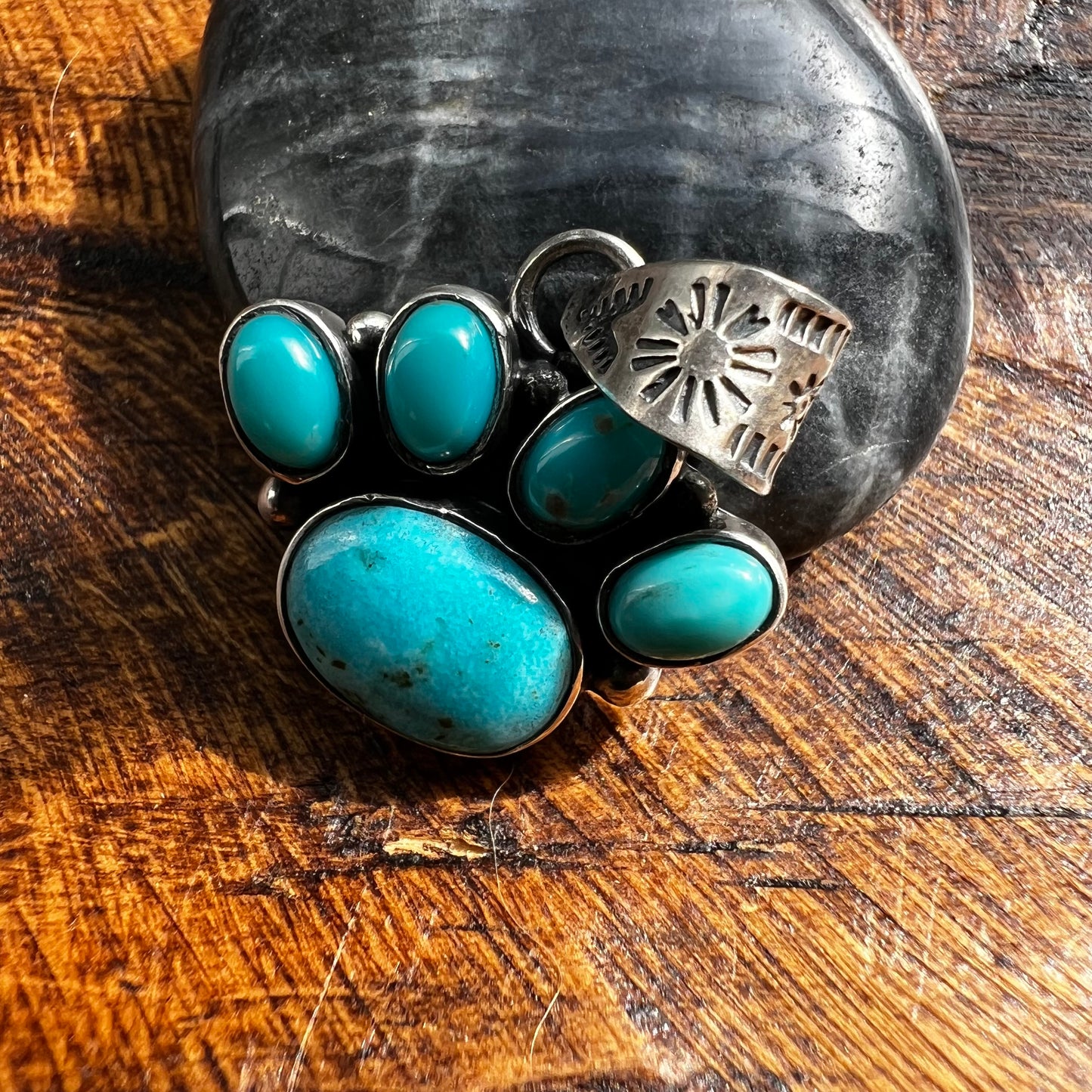 Kingman Turquoise Paw Pendant Sterling Silver Handmade Southwestern